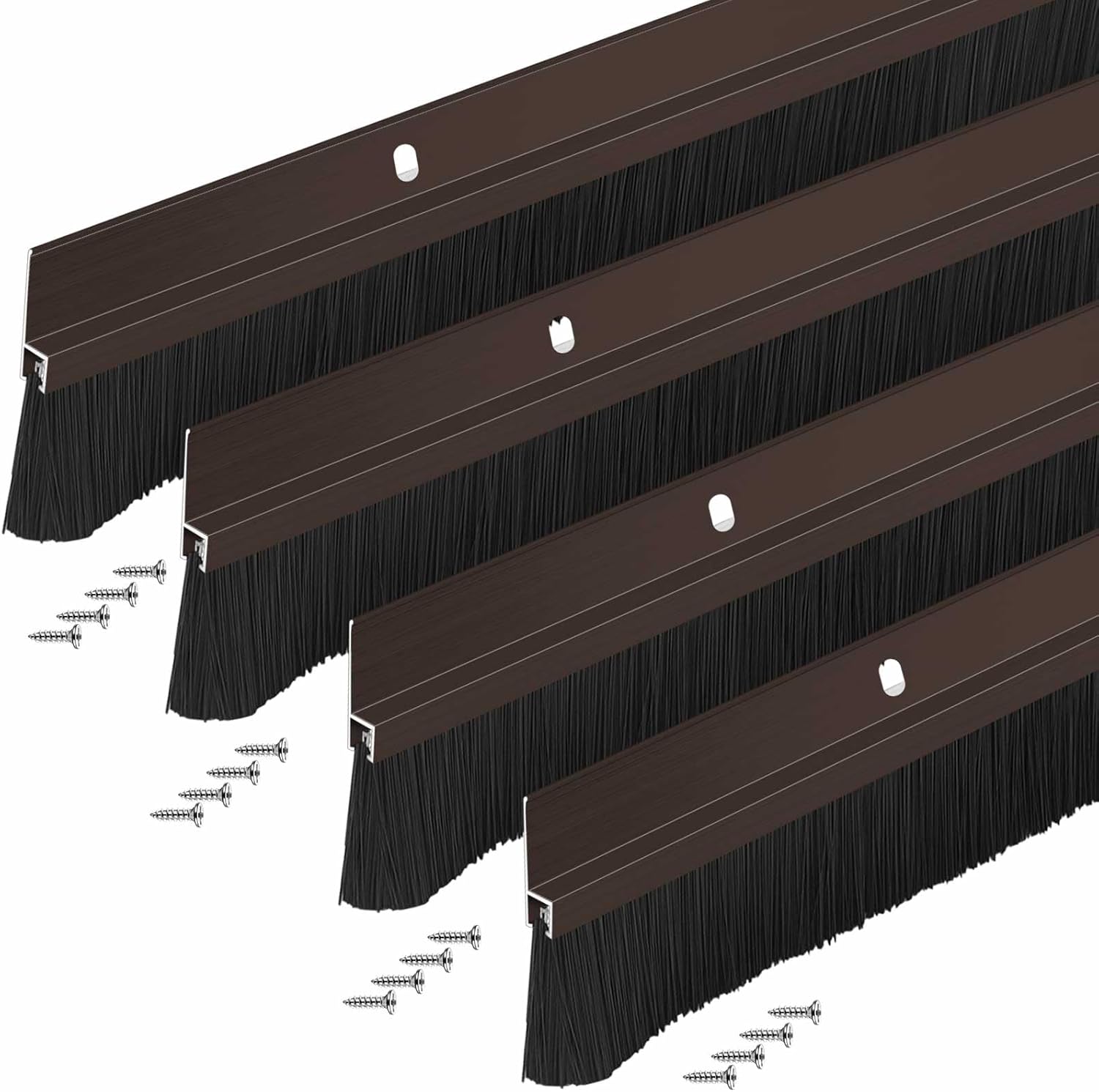 Gisafai 4 Pcs Aluminum Door Sweep with Soft PP Brush 8 Screws Long Bottom Sweep Door Brush for Exterior Home Garage Threshold Seal (36 Inches,Brown)