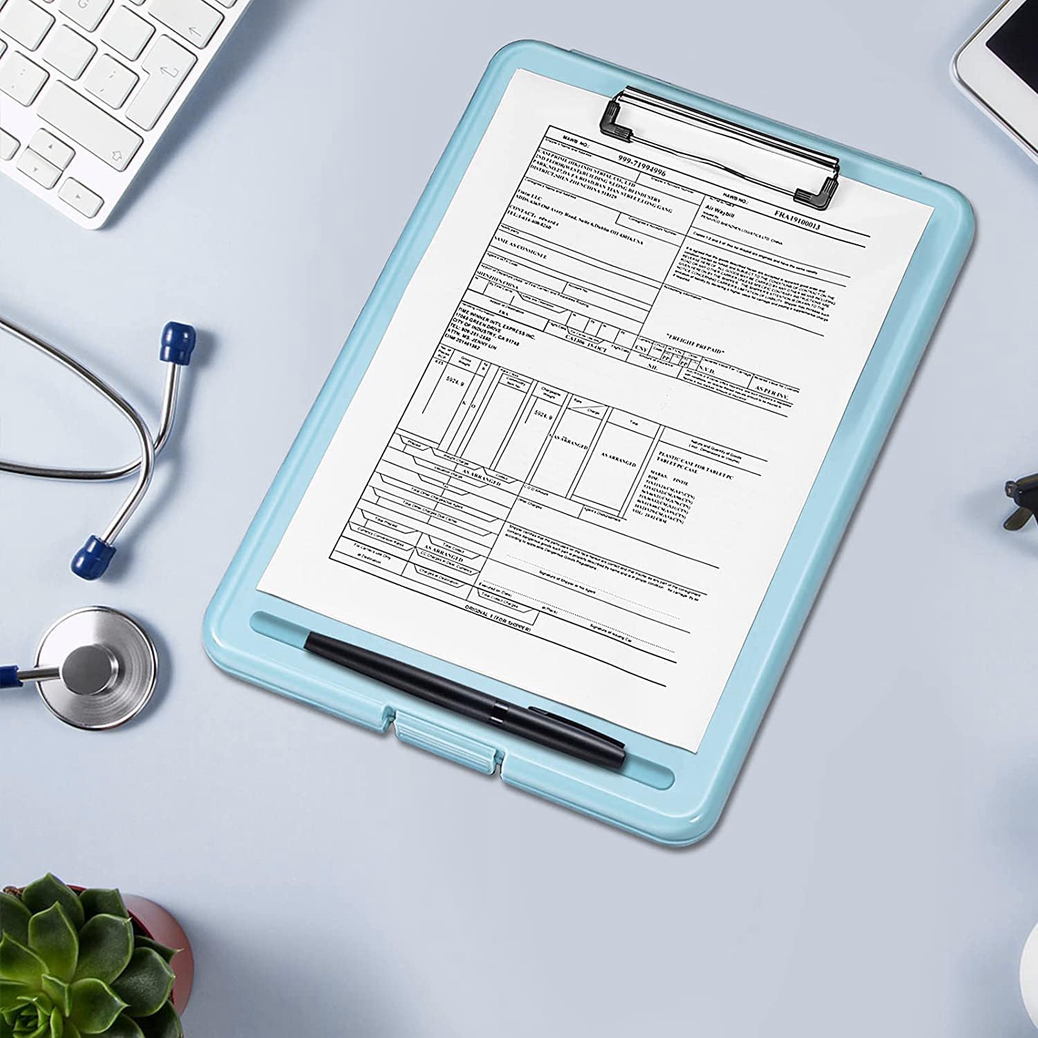 PRANIJ Versatile Foldable Plastic Clipboard with Built-in Storage and Pen Holder - Ideal for School, Office, Travel - Perfect for Students, Teachers, Doctors, Nurses, Professionals (Blue) 1
