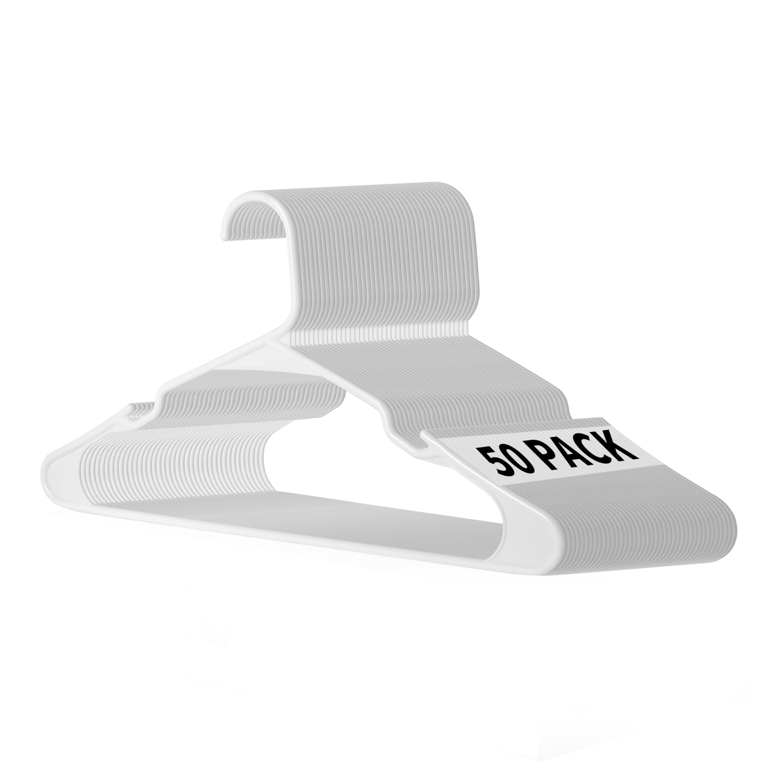 Simple Deluxe Confezione da 50 grucce in plastica, resistenti, leggere e salvaspazio, per camicie, abiti, cappotti, pantaloni, colore: bianco