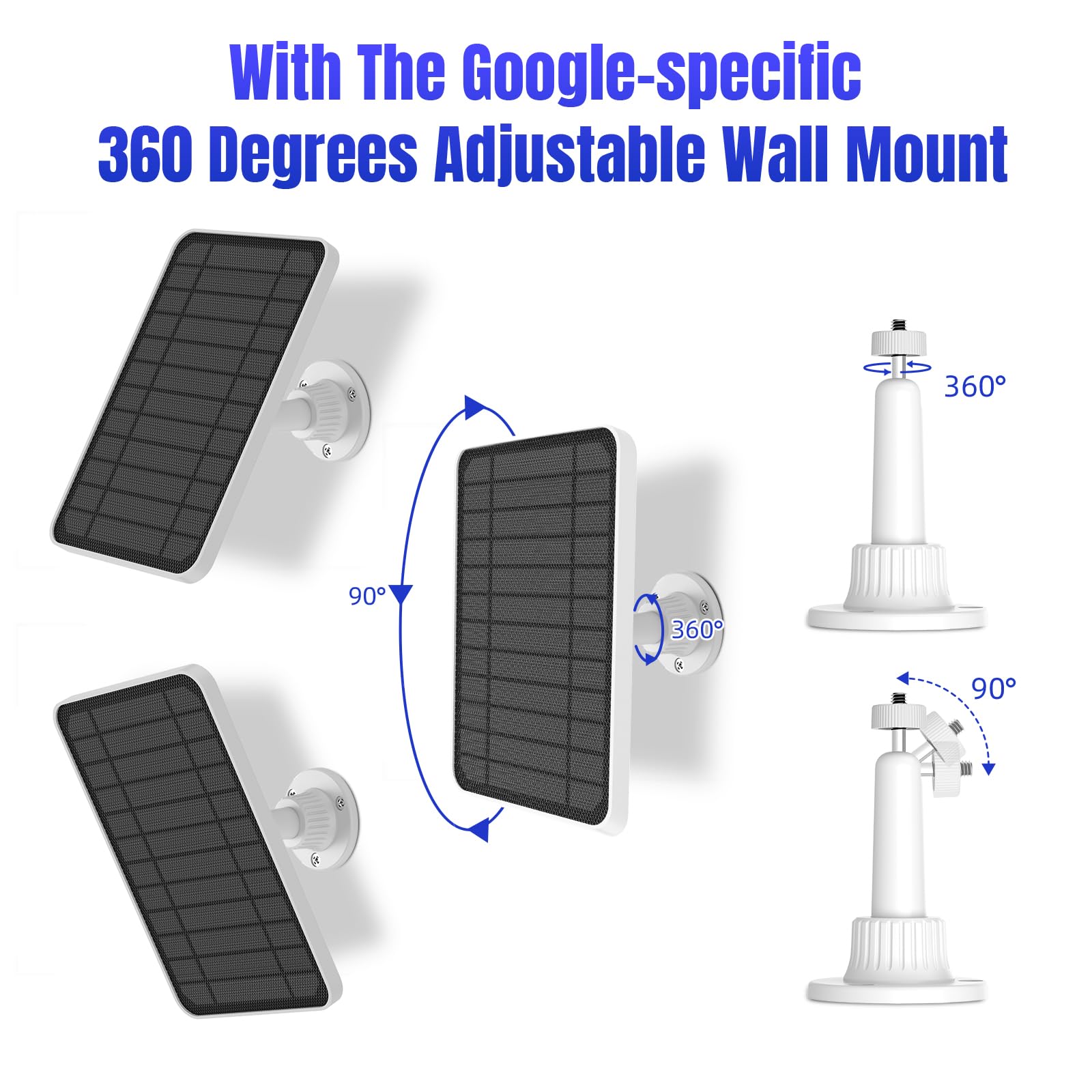 honecumi [1 pezzo] Modulo solare 5 V 5 W per Eufy cam 2C/Eufy 2C Pro/Eufy 2 Pro/Eufy 2/E20/Eufy E40/Eufy E caricatore pannello solare con accessori eufy per pannello solare,supporto regolabile a 360°