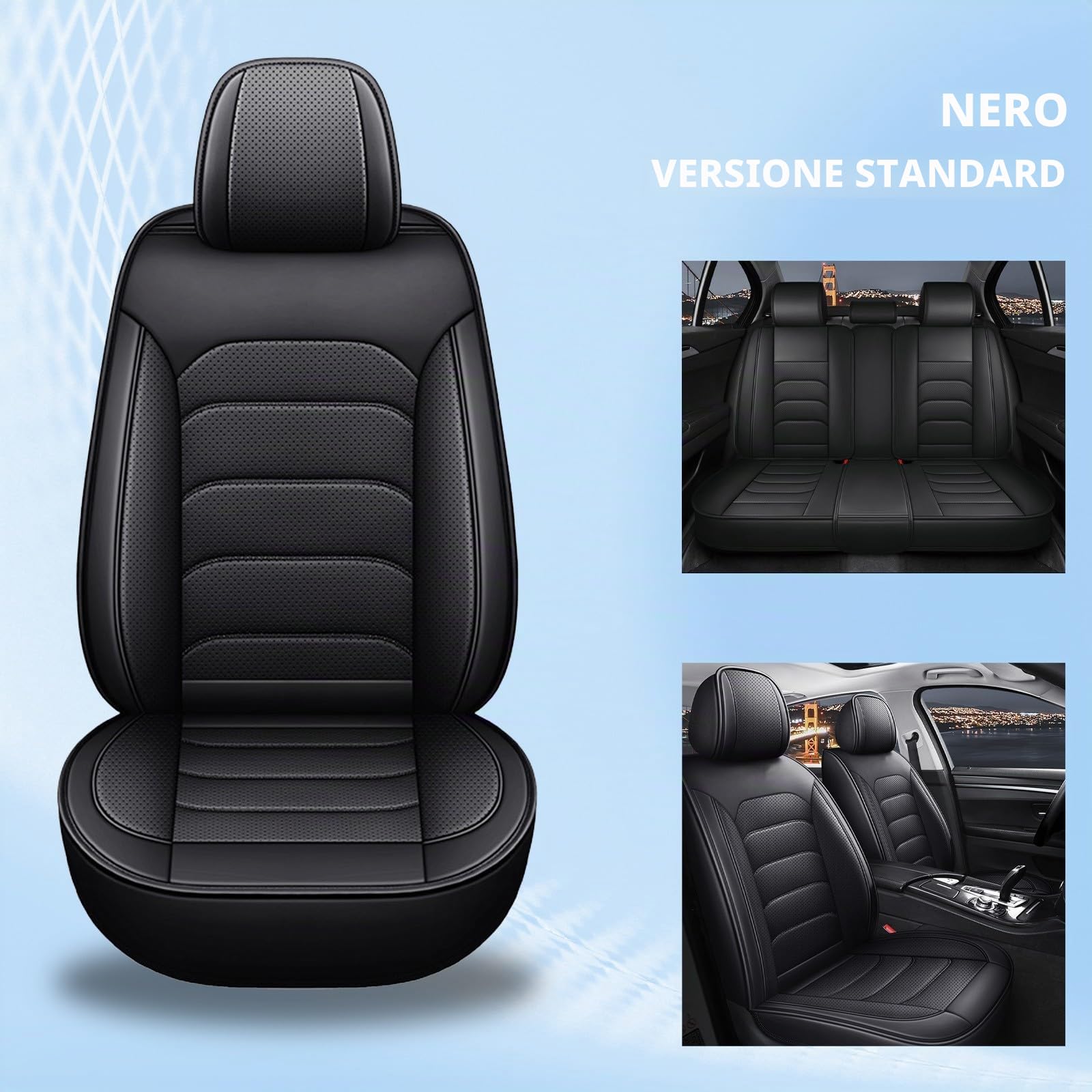 Generico Set Coprisedili Auto 5 Posti per Nissan Qashqai J10 J11 2006-2025, Pelle Sedili Anteriori Posteriori Copri Impermeabili Antiscivolo Protezione Completa Set Completo Interno