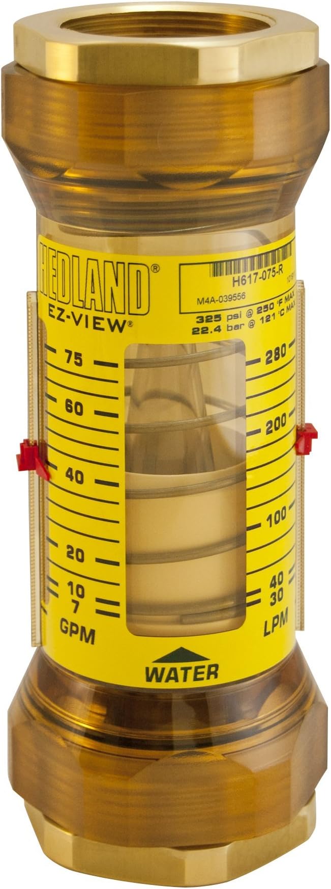 H624-010-R EZ-View Flowmeter, Polyphenylsulfone, For Use With Water, 1 - 10 gpm Flow Range, 1/2" NPT Female