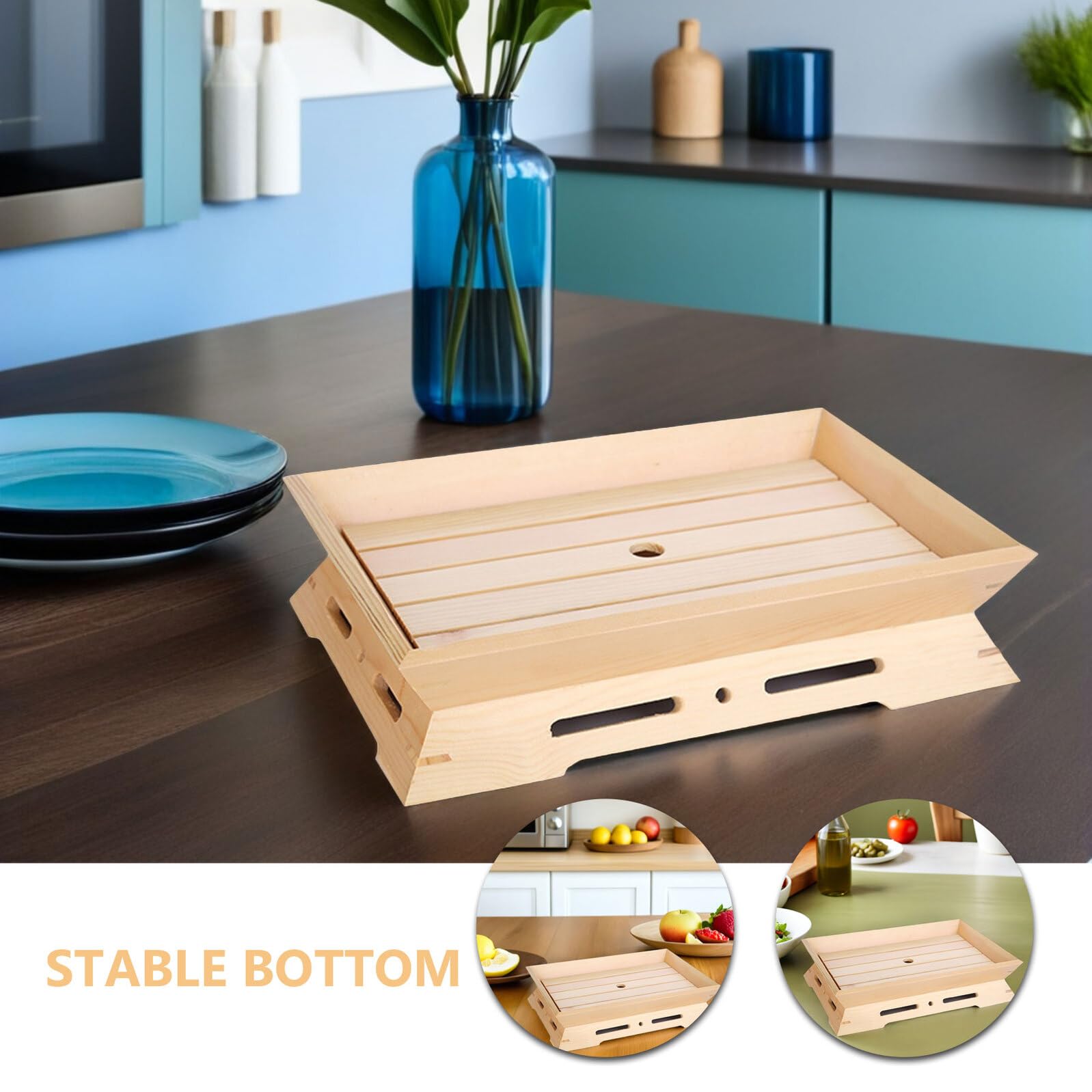 Gatuida Plateau à Sushis Japonerie en Bois 38X26X7 CM Système de Conservation par Glace Carbonique Plat de Service Polyvalent pour Sashimis et Amuse-Bouches pour Maison Restaurant et