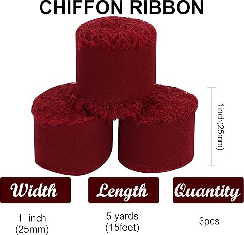 Miniatura 2 de 3 rollos de cinta de gasa claret de 1 pulgada x 5 yardas de cinta de seda para envolver regalos, decoración de bodas, fiestas, ramo de flores,