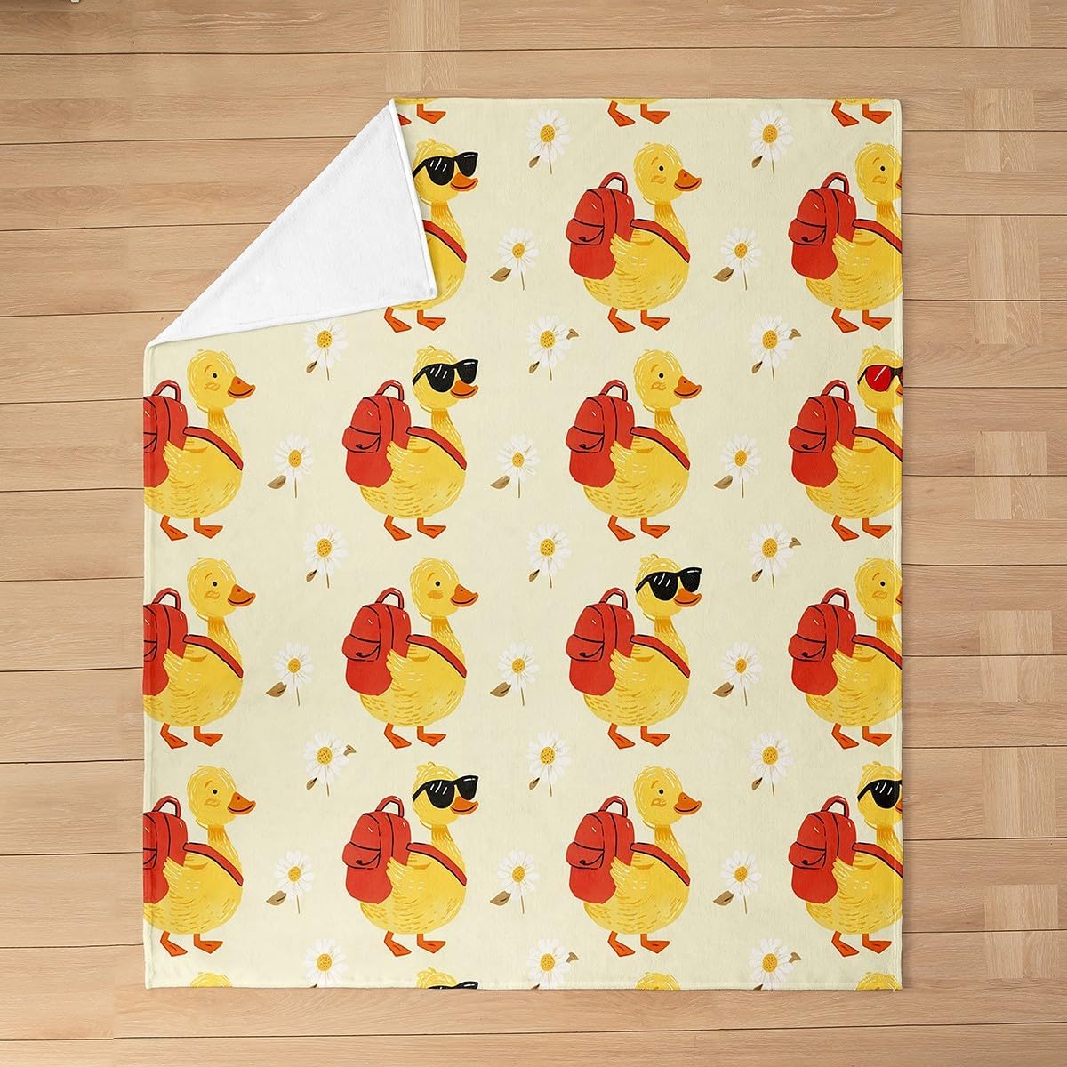 Erosebridal Funny Duck with Bag Flannel Blanket | Cute Yellow Ducks Fleece Blanket for Kids Girls Boys, Daisy Floral Blankets 30"x40", Duck Lovers Gifts Kawaii Fuzzy Plush Throw Bedroom Decor