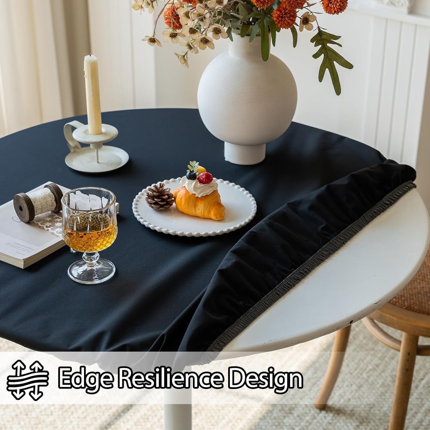 Asnomy Fitted Round Washable Table Cover, Wipeable Waterproof Table Cloth Fits 32"-36" Diameter Round Table for Dining,Camping,Banquets,Parties,Indoor and Outdoor, 4PC