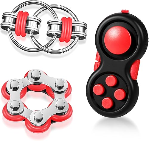 Miniatura 8 de Juego de 3 piezas de mini juguetes sensoriales de mano que incluye seis cadenas de rodillos y cadena para bicicleta, almohadilla de mano para