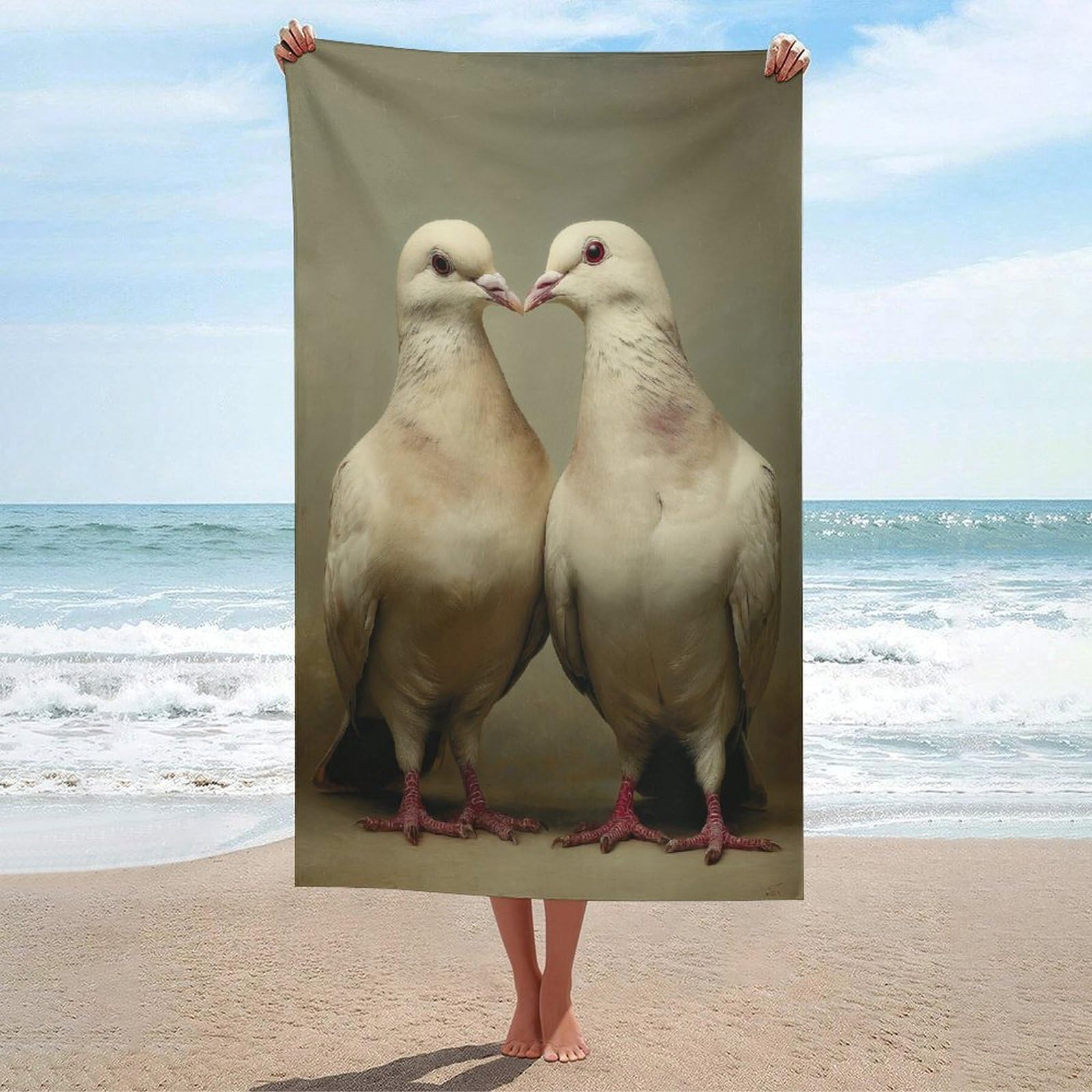 LSRCPD Two Doves Beach Towel Sand Free Microfiber Large Shower Towels Multipurpose Absorbent for Bathroom Pool 130x80 CM