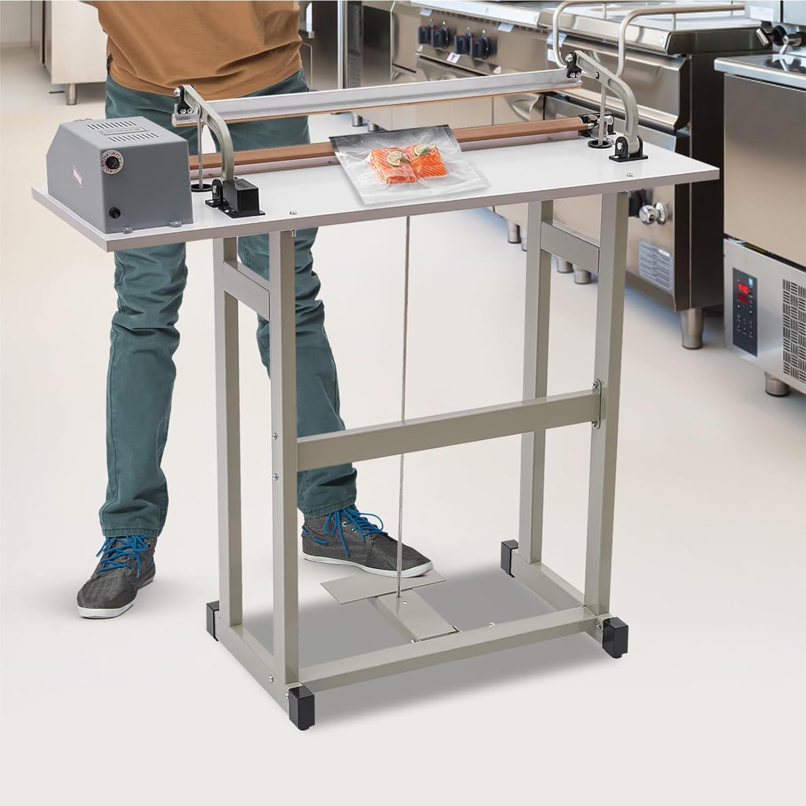 Máquina de sellado térmico, sellador de pies de impulso resistente, con cortador de sellado térmico, 6 engranajes, tiempo de calentamiento ajustable, calentamiento rápido de 0,2 a 2,5