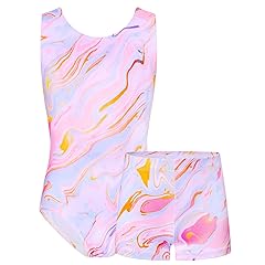 TENVDA Gymnastics Leotards for Girls Sleeveless Kids Dance Tumbling Outfit Matching Shorts Set Age 4-12 Years