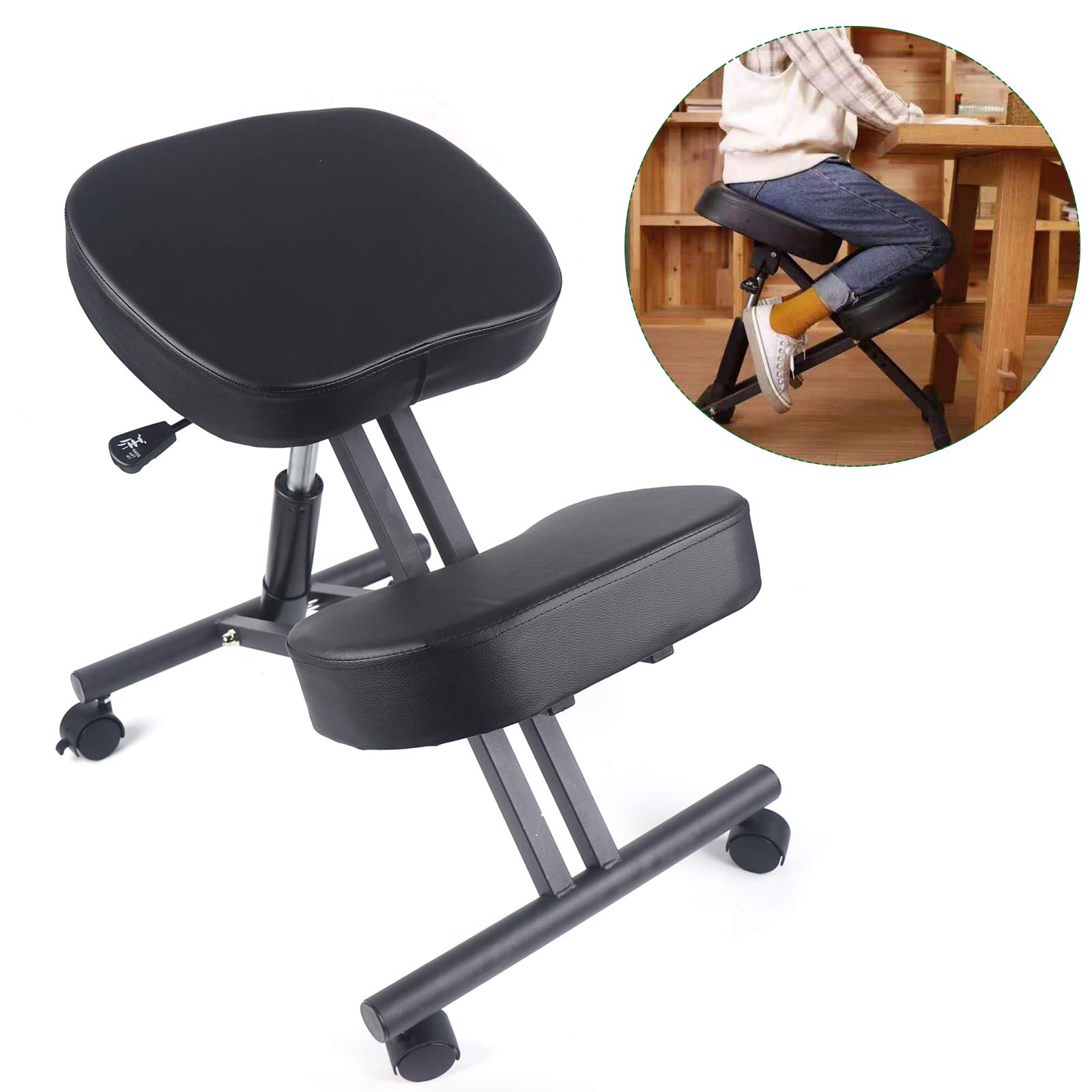 Chaise ergonomique en mousse orthopédique et acier - Correcteur de posture - Coussin de hanche - Pour la maison et le bureau - Noir