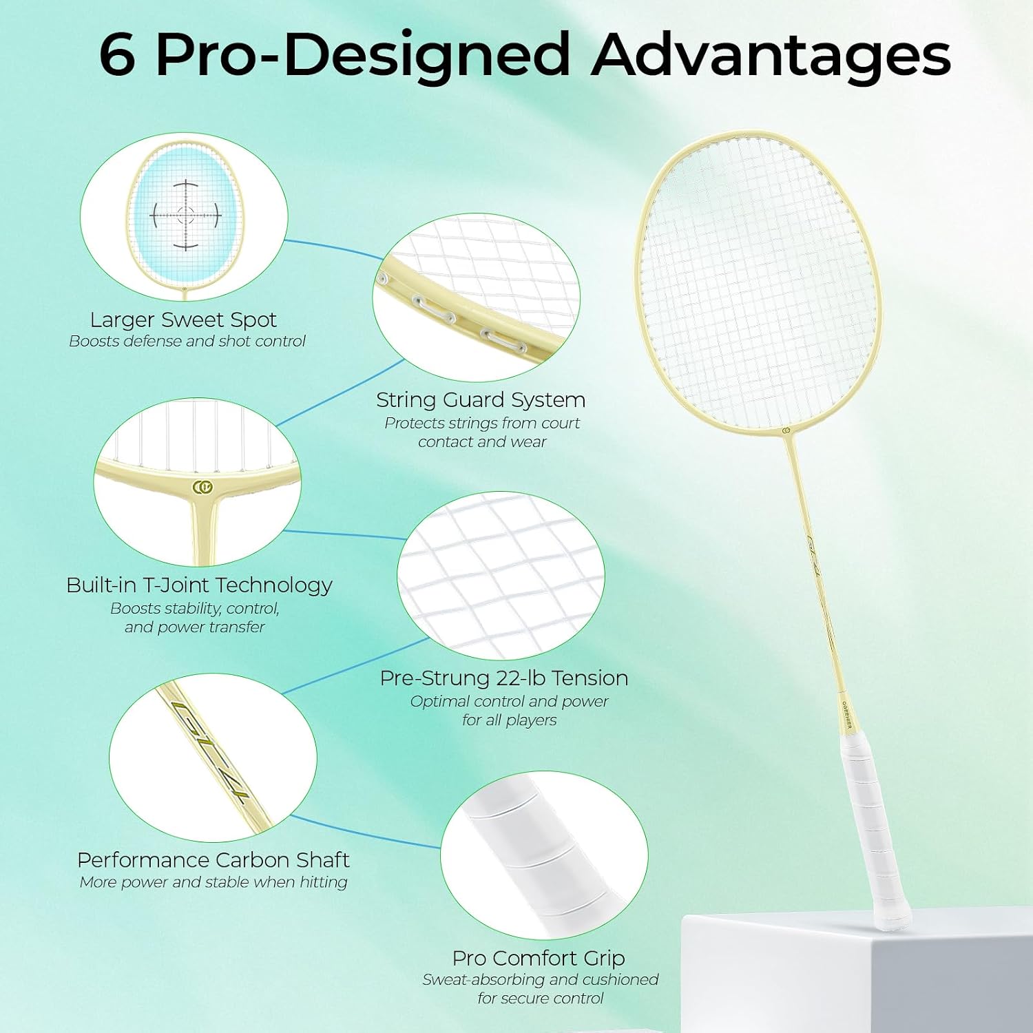 OGEENIER 3U Badminton Racket Set, 2-Pack & 4-Pack Lightweight Badminton Rackets for Beginner for Recreational Play & Training, Aluminum Frame with Carbon Fiber Shaft