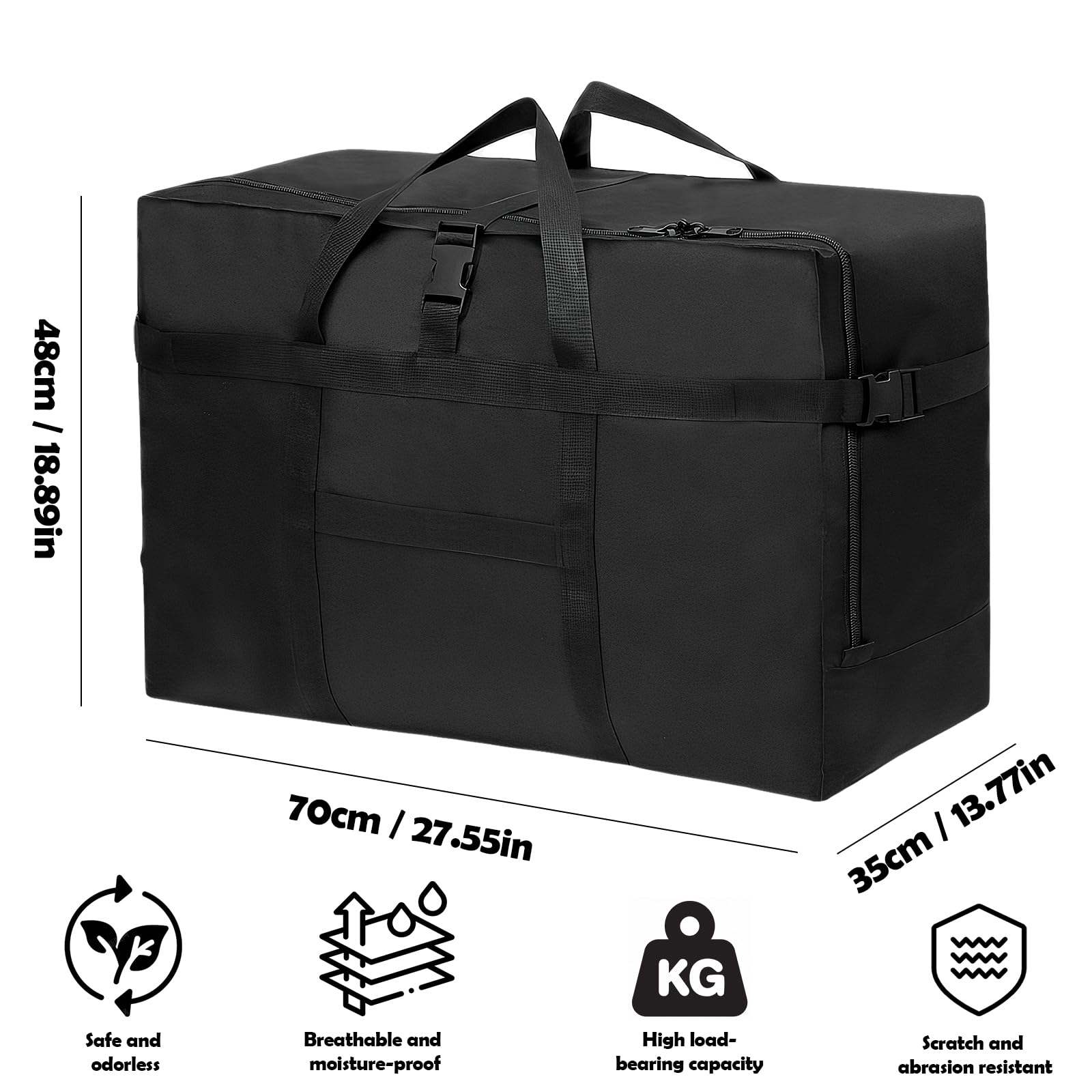 Borsa da Viaggio Pieghevole Extra Grande, Grande Capacità Borsa da Viaggio Duffel, Leggera e Impermeabile Sopra i Bagagli, per Compagnia Aerea, Viaggi, Campeggio, Traslochi, 70 * 35 * 48cm, Nero
