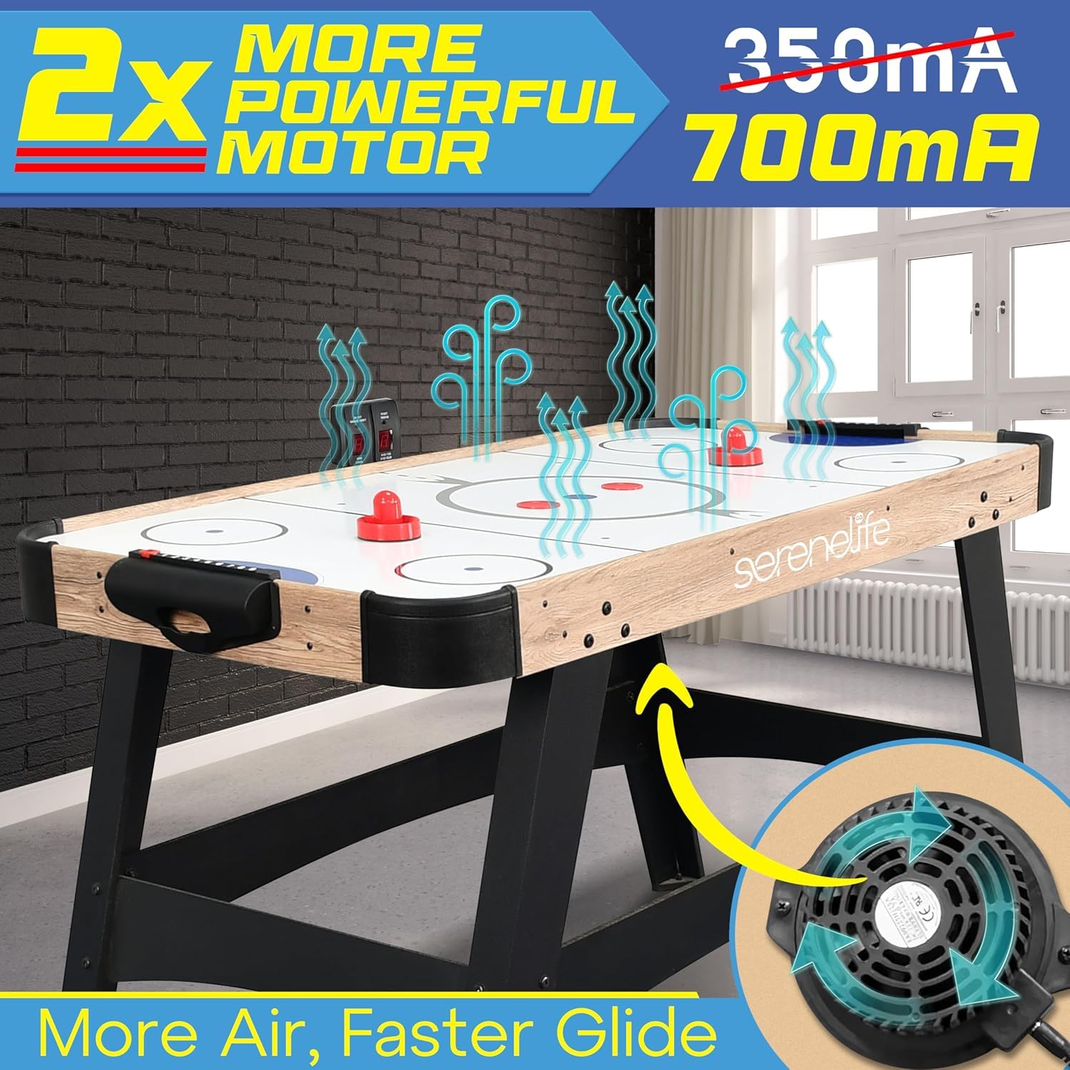Serenelife 54 Air Hockey Table, Twice Stronger Motor, Digital LED Dot Score, Disc Dispenser, Accessories Serenelife 54 Air Hockey Table, Twice Stronger Motor, Digital LED Dot Score, Disc Dispenser, Accessories