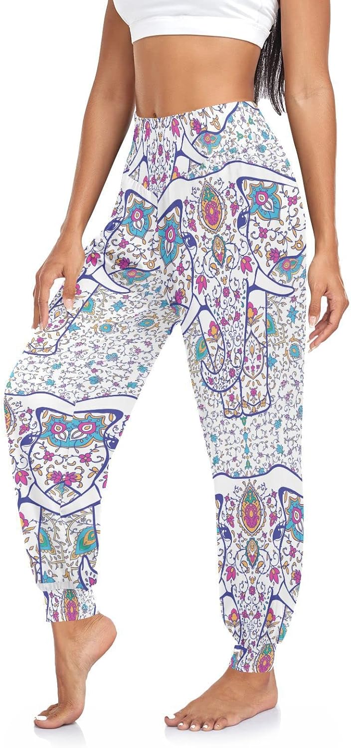 Elephant and Flower Women Yoga Pants High Waisted Joggers Stretch Loose Boho Trousers Sports Dance Harem Pants