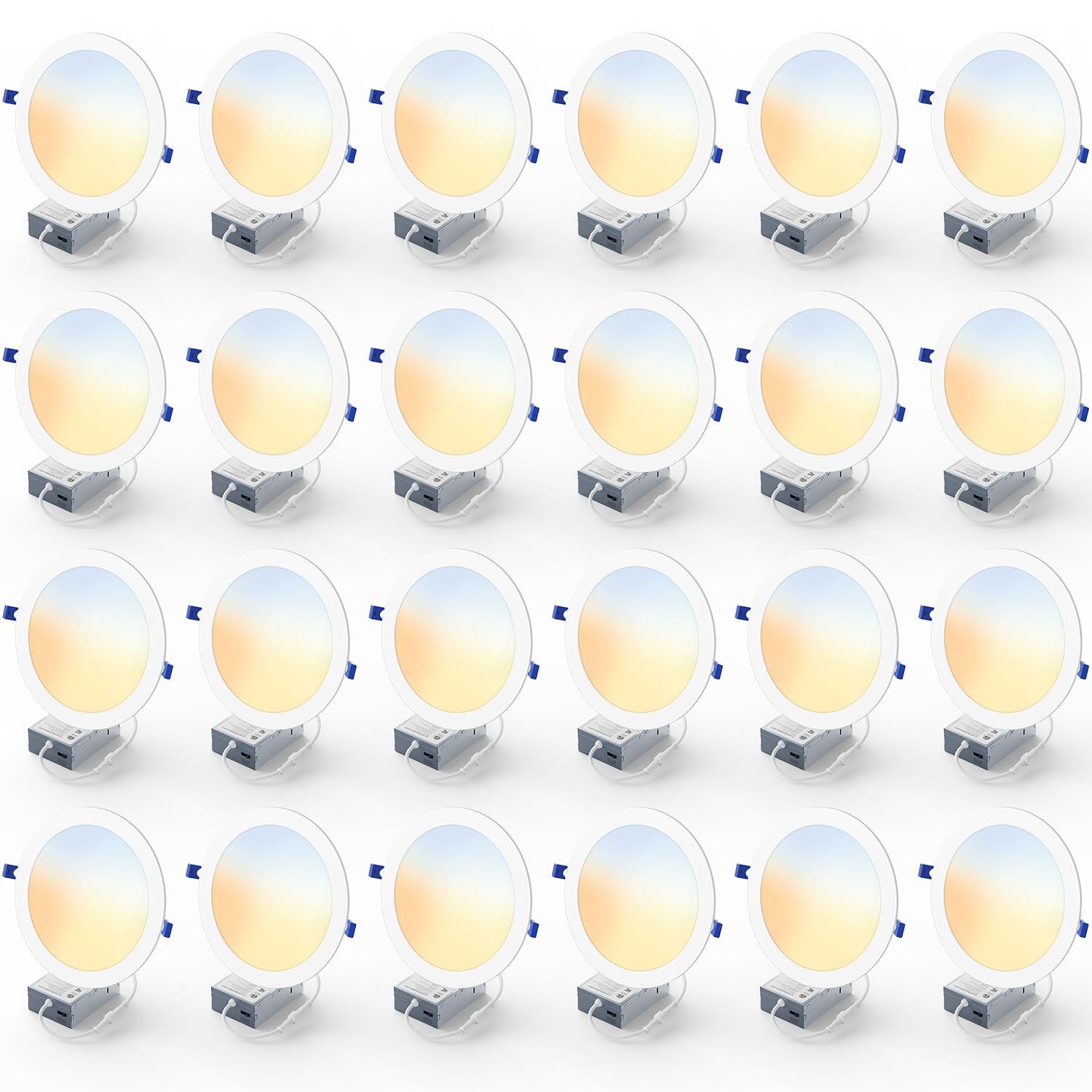 Photo 1 of Veriligt 24 Pack 8 Inch LED Recessed Light, Dimmable, Damp Rated, 5CCT Selectable, 18W 1600LM, 120V, Silm Canless Wafer Ceiling Light, ETL&FCC