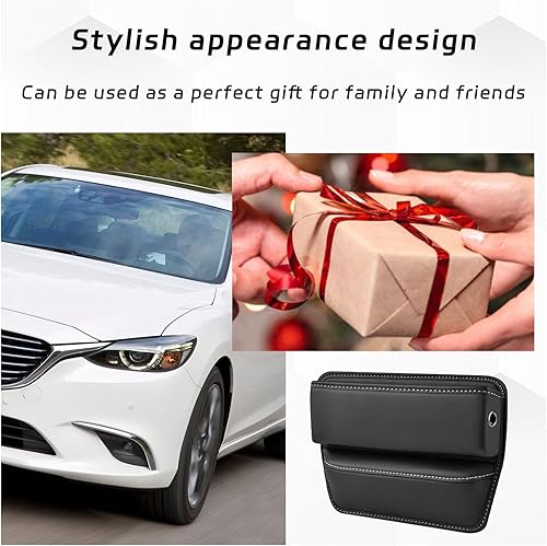 Miniatura 6 de Organizador de espacio para asiento de automóvil, relleno de cuero para asiento delantero con orificio de carga, caja de almacenamiento de espacio