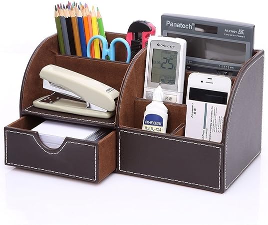Amazon Co Jp Kingfom Puレザー デスク収納ボックス 収納ケース 卓上オーガナイザー ペン 鉛筆立て 文房具収納 文具スタンド リモコン 小物 雑物収納 引き出しつき おしゃれ ハフレザー ブラウン 文房具 オフィス用品