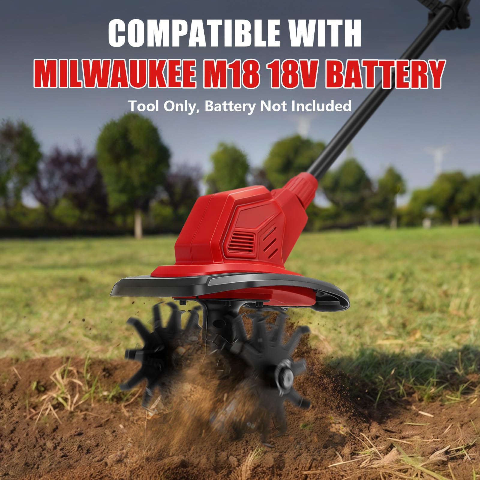 Motoazada para huerto, azada eléctrica, para Milwaukee M18 18 V, con Profundidad de Trabajo de 18 cm, Ancho de Trabajo de 20 cm, Velocidad de 387 RPM, Mango ergonómico, para Cultivo de jardín
