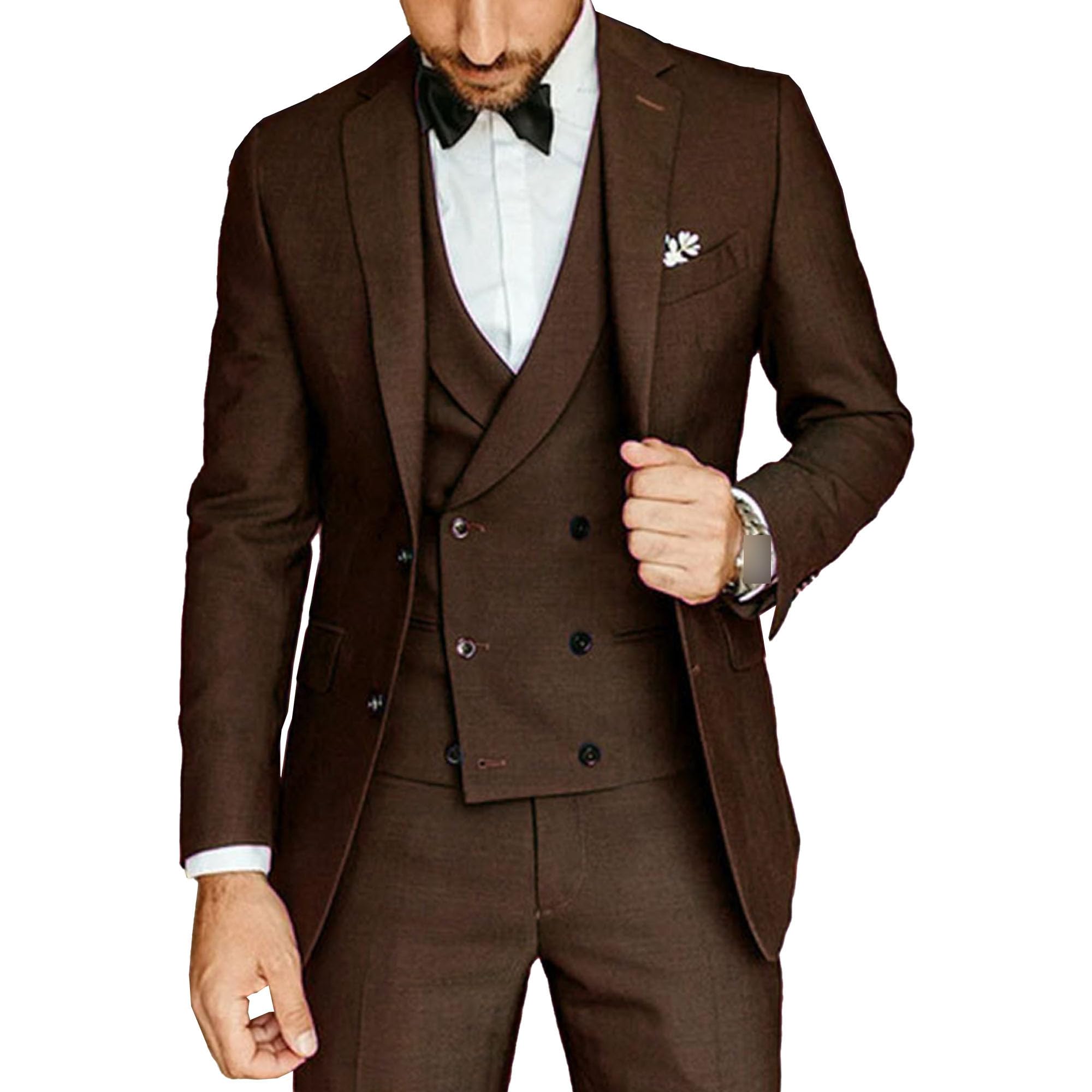 Herren Slim Fit 3 Stück Anzug Solid Color Double Breasted Business Anzug Formaler Anzug für Hochzeit Prom Dinner Party