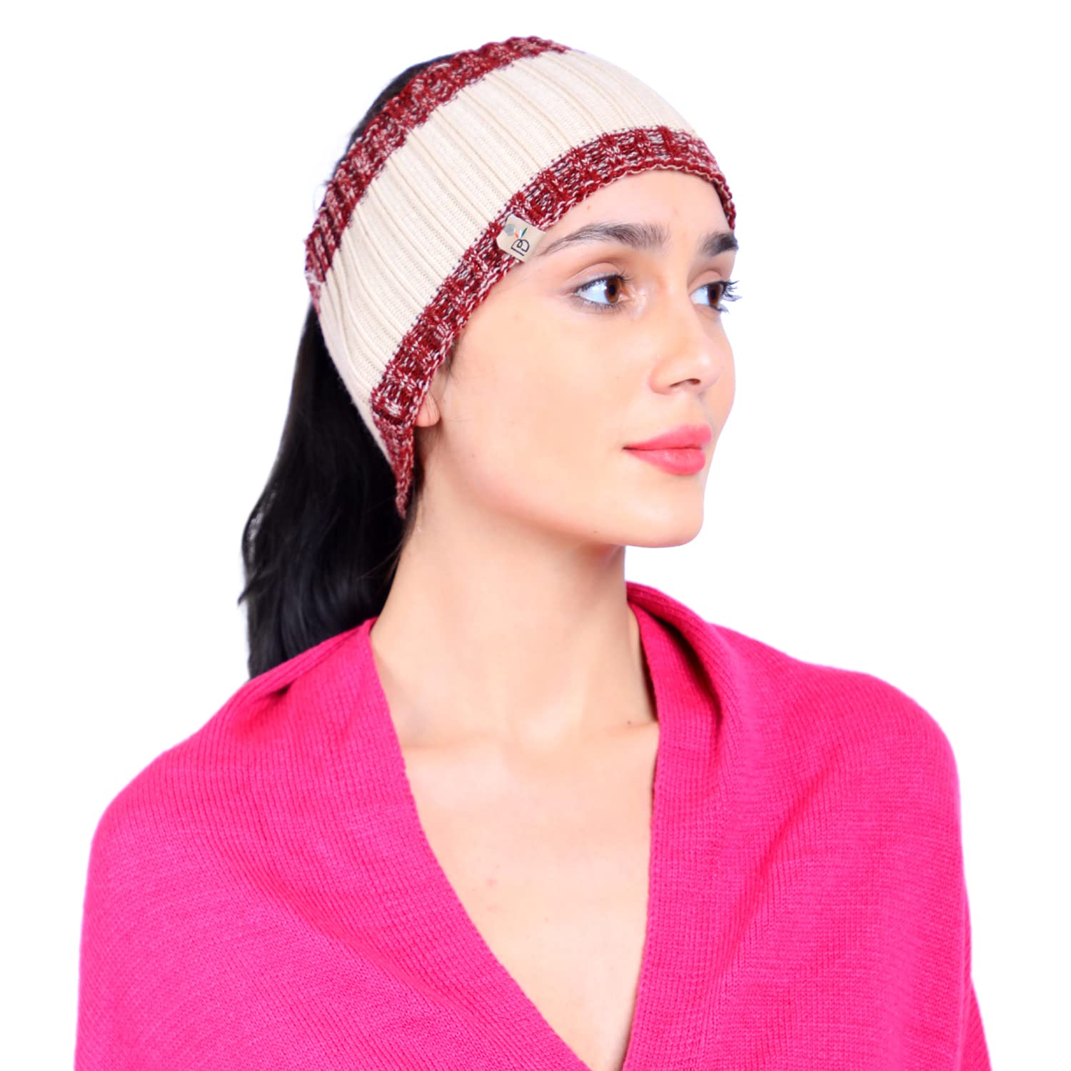 Soft Mix Yarn Knitted Ski Warm Woolen Headband Cream-image-36