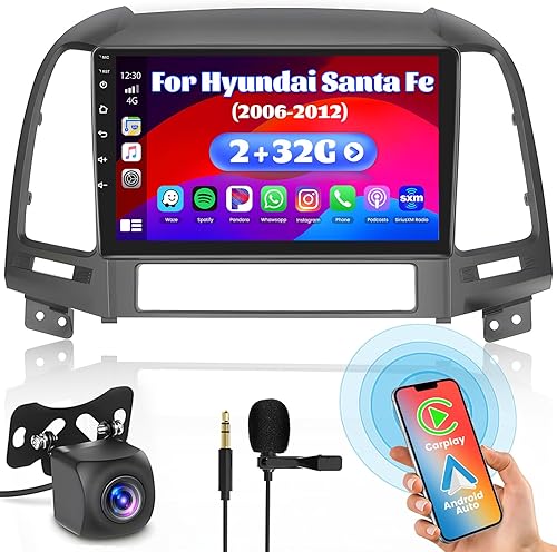 Estéreo de coche Android 11 para radio Hyundai Santa Fe 2006-2012, pantalla táctil Hikity de 9 pulgadas con Apple CarPlay Android Auto Mirror Link