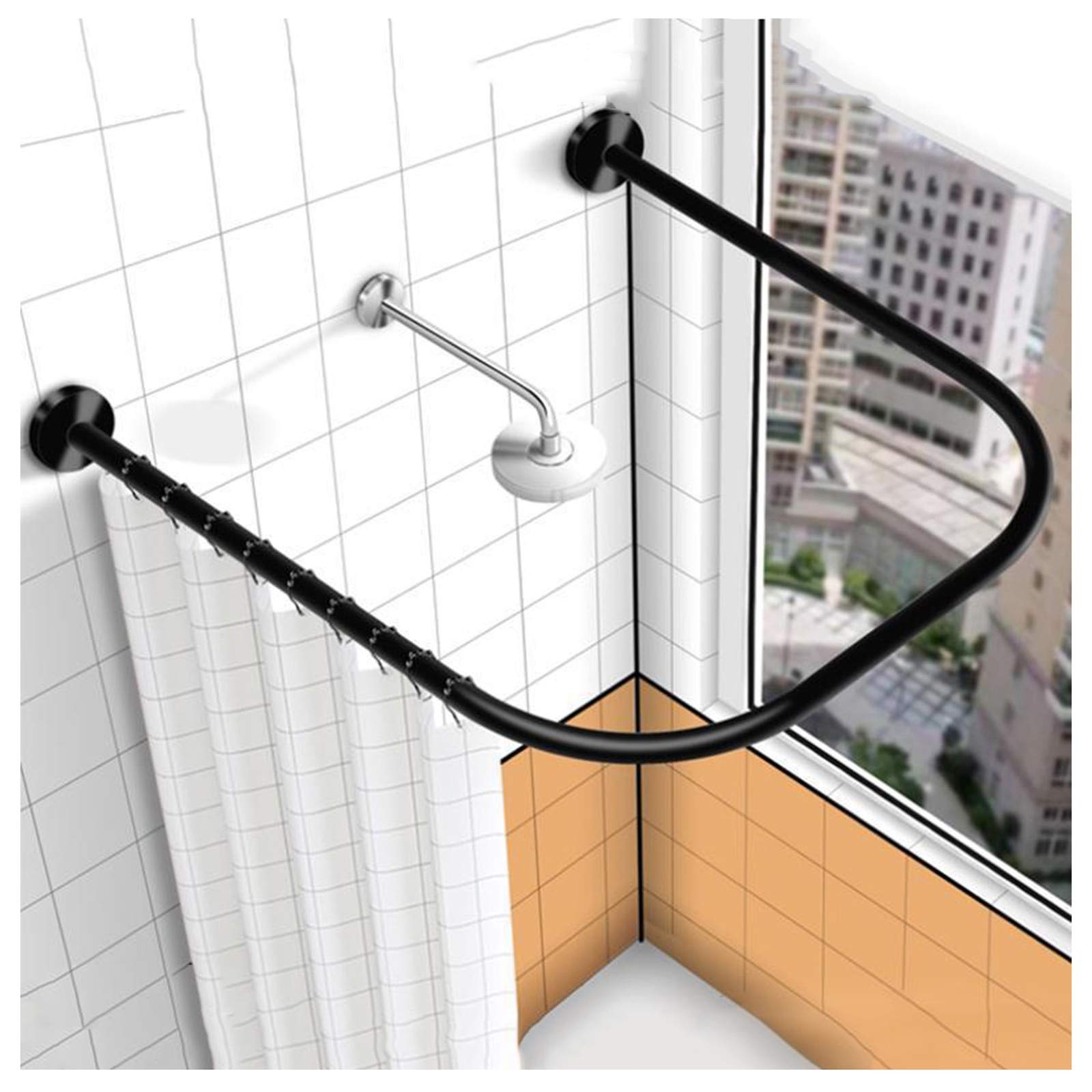Ytredf Women's Black U Shaped Bathroom Shower Curtain Rod Pole, 304 Stainless Bathtub Corner Shower Curtain Rod Rack Rail, Wall Mounted, Rust-Proof, For Bathtub Cloakrooms -(80 × 80 X 80Cm)