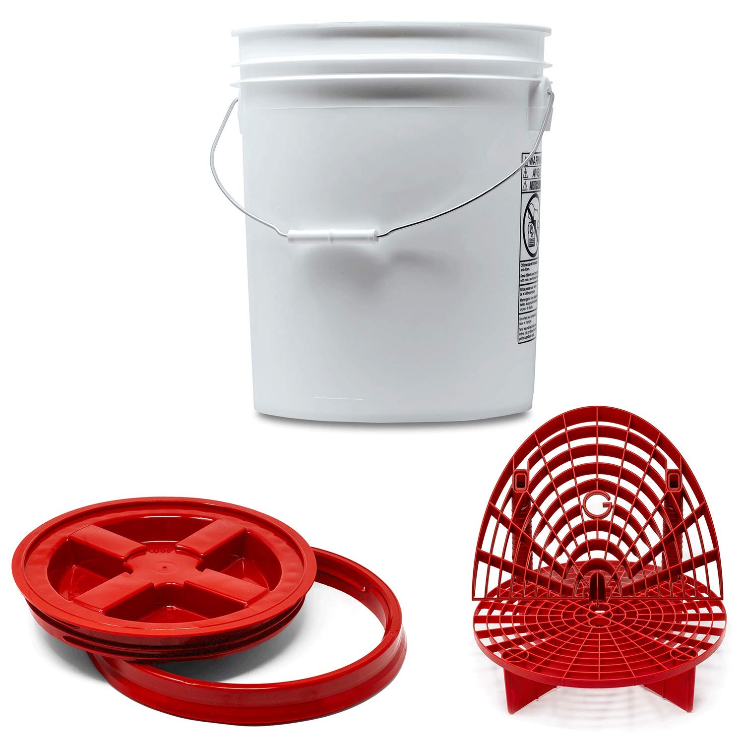 Detailmate professionelles Wasch Eimer Set: Magic Bucket Wascheimer 5 GAL (ca. 20 Liter), Gamma Seal Eimerdeckel rot, GritGuard Schmutz Einsatz rot, GritGuard Washboard rot