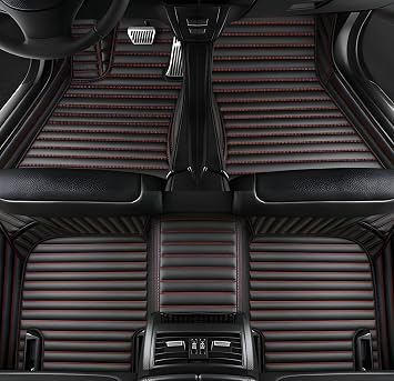 OVINIX Artificial Leather Car Floor Mats Fit for Cadillac CTS Coupe 2011-2014- Tailored, All-Weather,Easy to Clean, Premium Interior Protection Black red Horizontal bar