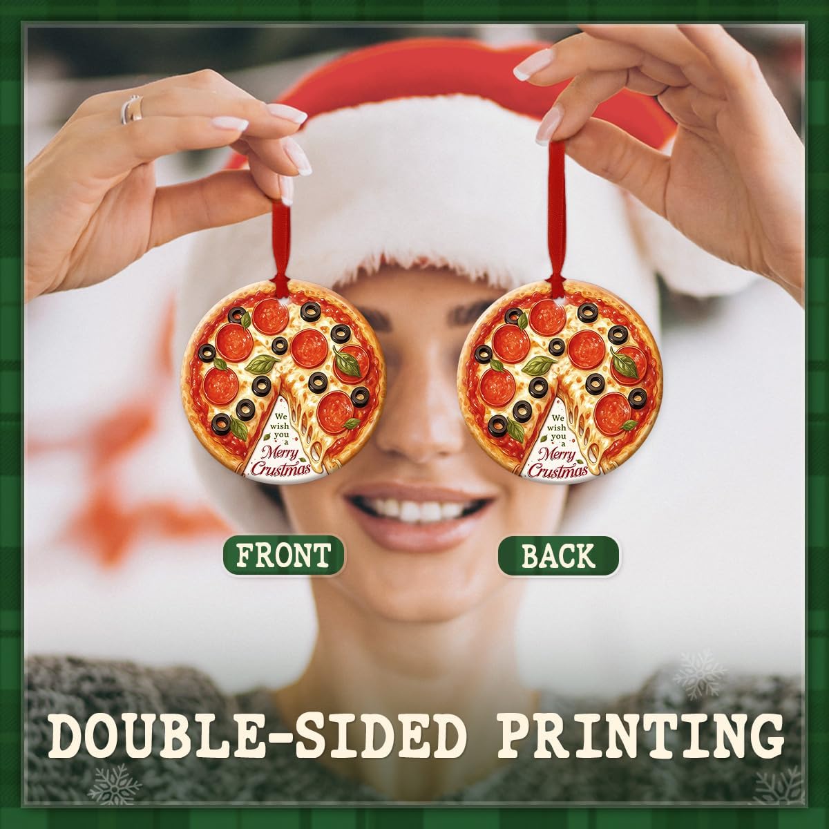 Funny Pizza Christmas Ornament 2025 - Merry Crustmas Pepperoni Pizza Ceramic Ornaments for Home Décor - Cute Food Lover Gifts for Kids, Men and Women - Holiday Kitchen or Pizzeria Decor - Image 4