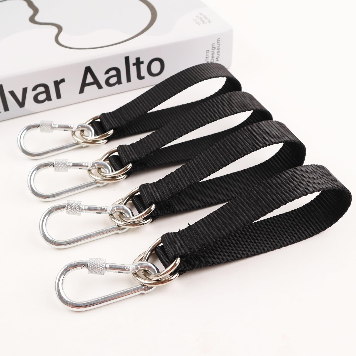 Outdoor Black Tree Swing Straps Hanging Kit with 4 Carabiners, 26cm / 10.23 inches Length Tree Swing Hanging Kit Holds 220 lbs (4 PCS Black) - Image 8