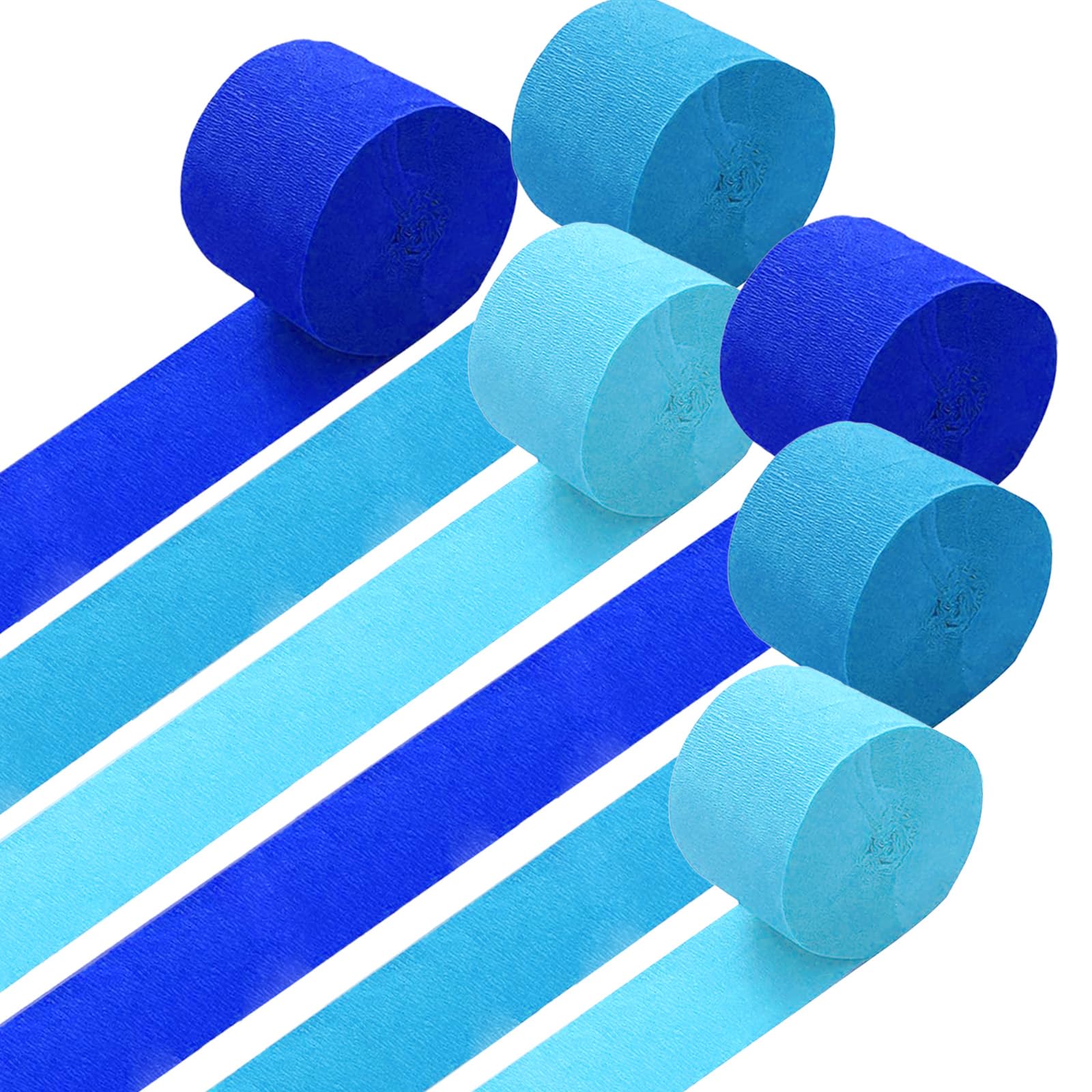 GAKA FAVOR Light Blue and Navy Blue Party Streamers Crepe Paper Streamers Decorations 4.5CM(1.77in) Wide 25M(82ft) Long 6 Rolls