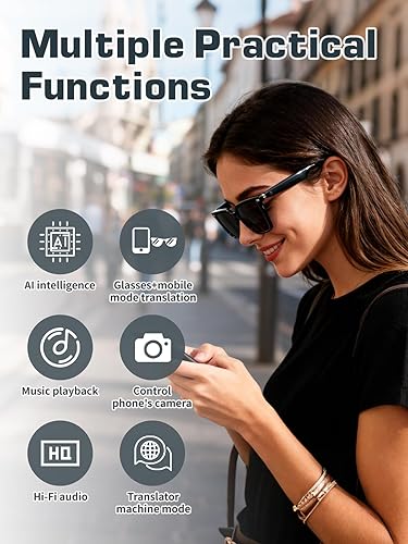 Miniatura 6 de Gafas inteligentes para hombres y mujeres, gafas Bluetooth con altavoz de oreja abierta, lentes de audio inteligentes UV400, asistente de