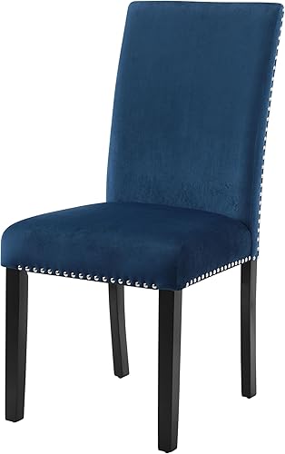 Miniatura 4 de New Classic Furniture Celeste - Juego de 2 sillas de comedor tapizadas en terciopelo azul, color azul