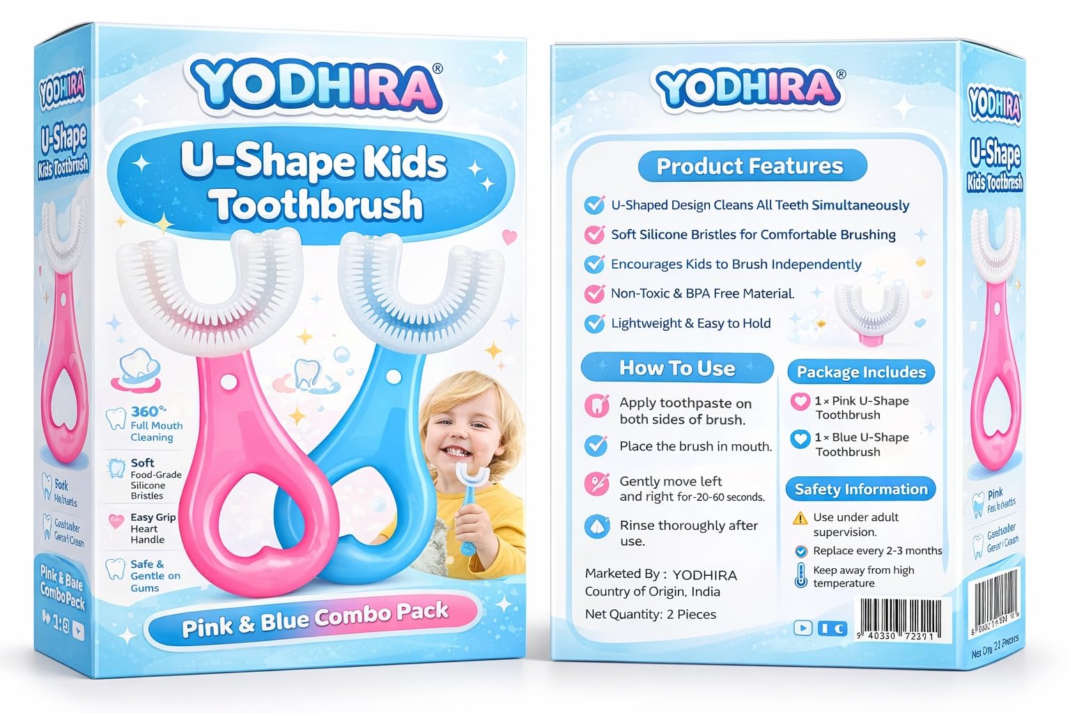 U Shaped Toothbrush For 6-12 Years Kid, Soft Silicone Brush Head, Manual Toothbrush 360° Oral Teeth Cleaning Tool, Mouth-Cleaning (Multicolor Pack of 2)-image-44
