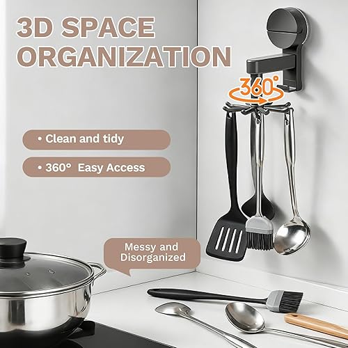 Miniatura 6 de Ganchos de ventosa  Organizador de montaje en pared giratorio de 360, ganchos sin adhesivo sin daños para paredes, cocina, baño, soporte para