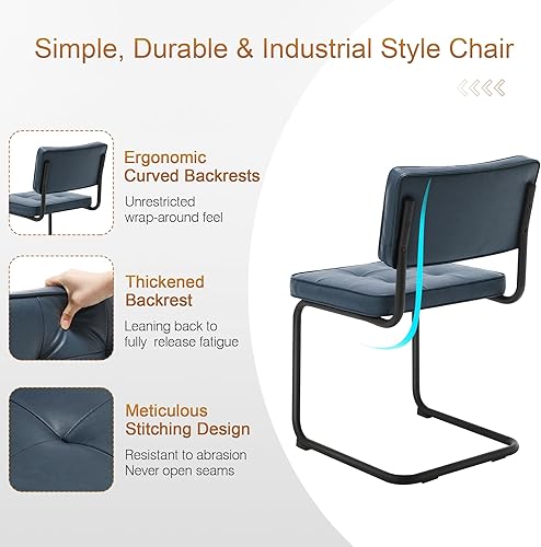 Miniatura 4 de Zesthouse Juego de 2 sillas de comedor industriales de metal, sillas tapizadas de piel sintética con base de metal negro, para cocina y comedor,