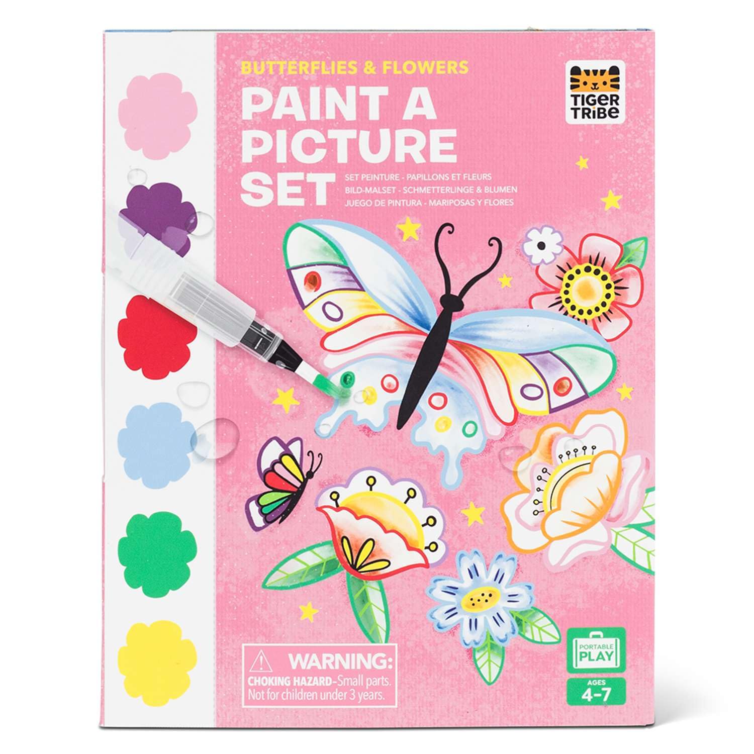 Tiger Tribe Girls Multicoloured Paint-A-Picture Set (Butterflies & Flowers) - 16-Page Nature Painting Book, 6 Paint Colours On Every Page, 1 Magic Water Brush & Sponge, Fun Art Gifts For Kids, Age 4 Years +