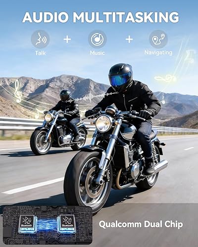 Vista 4 de N8 8 Riders Group - Intercomunicador de malla para motocicleta, auriculares Bluetooth para motocicleta V5.4 con audio multitarea/compartir música