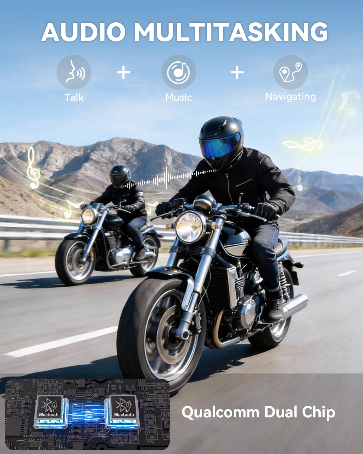 N8 Intercomunicador Casco Moto 8Vías para Motocicleta Bluetooth 5.4,Cancelación de Ruido DSP&CVC,Emparejamiento Universal,P67 Impermeable(2 Paquete)
