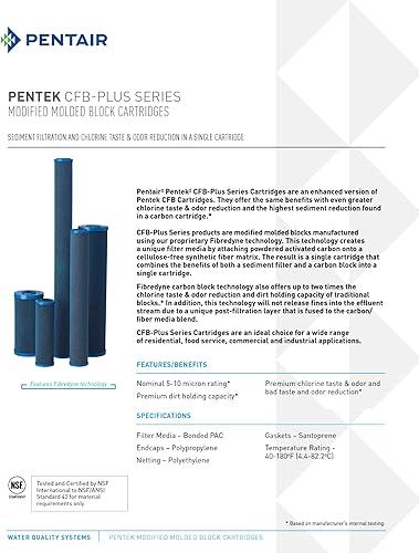 Miniatura 5 de Pentair Pentek CFB-Plus10BB - Filtro de agua de carbono azul grande, 10 pulgadas, cartucho de repuesto de bloque de carbono moldeado modificado de