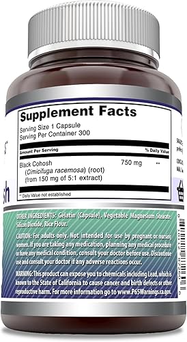 Miniatura 2 de Amazing Formulas Suplemento de cohosh negro, 750 mg por porción, 300 cápsulas, sin OMG, sin gluten, fabricado en Estados Unidos