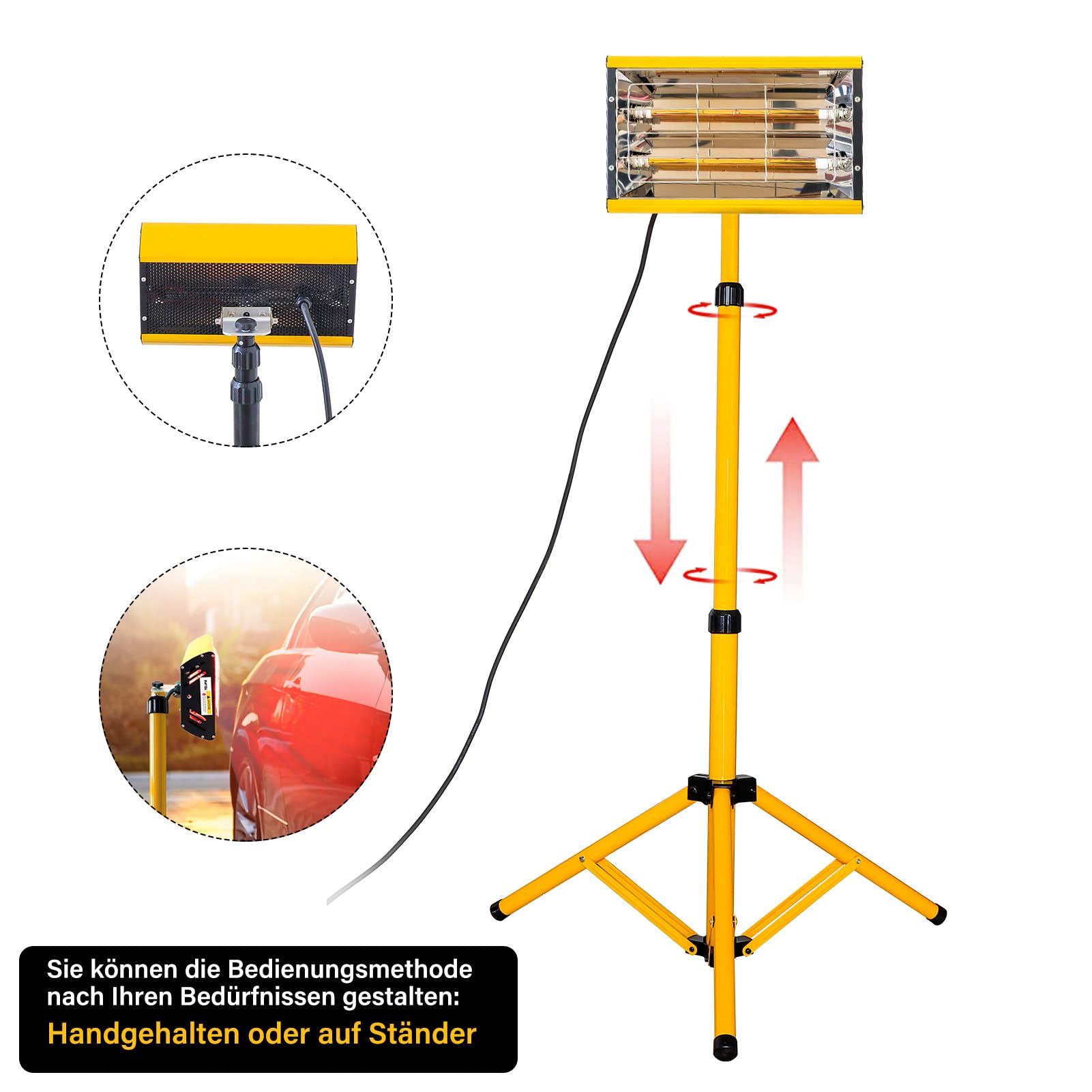 DATOUBOSS 2000W Infrarot Lacktrockner Strahler Infrarot Lacktrockner Lampe mit verstellbarem Ständer Kurzwellen-Infrarot-Lackhärtungslampe für Auto Karosserie Reparatur, Lackierarbeiten