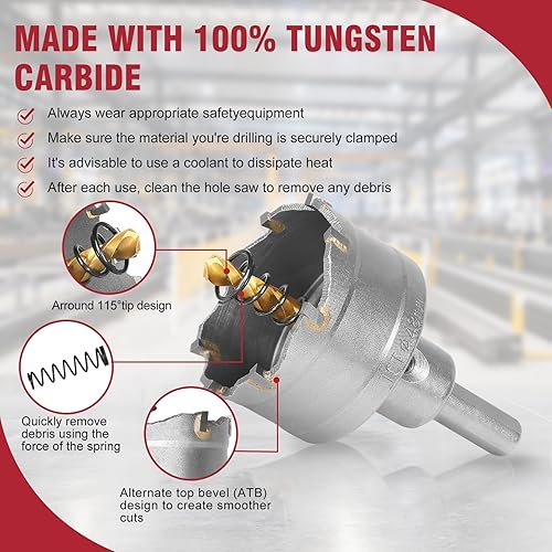 Miniatura 2 de Sierra de agujero de carburo de 1-78 pulgadas con broca central chapada en titanio, sierra de agujero TCT de alta resistencia para acero inoxidable,