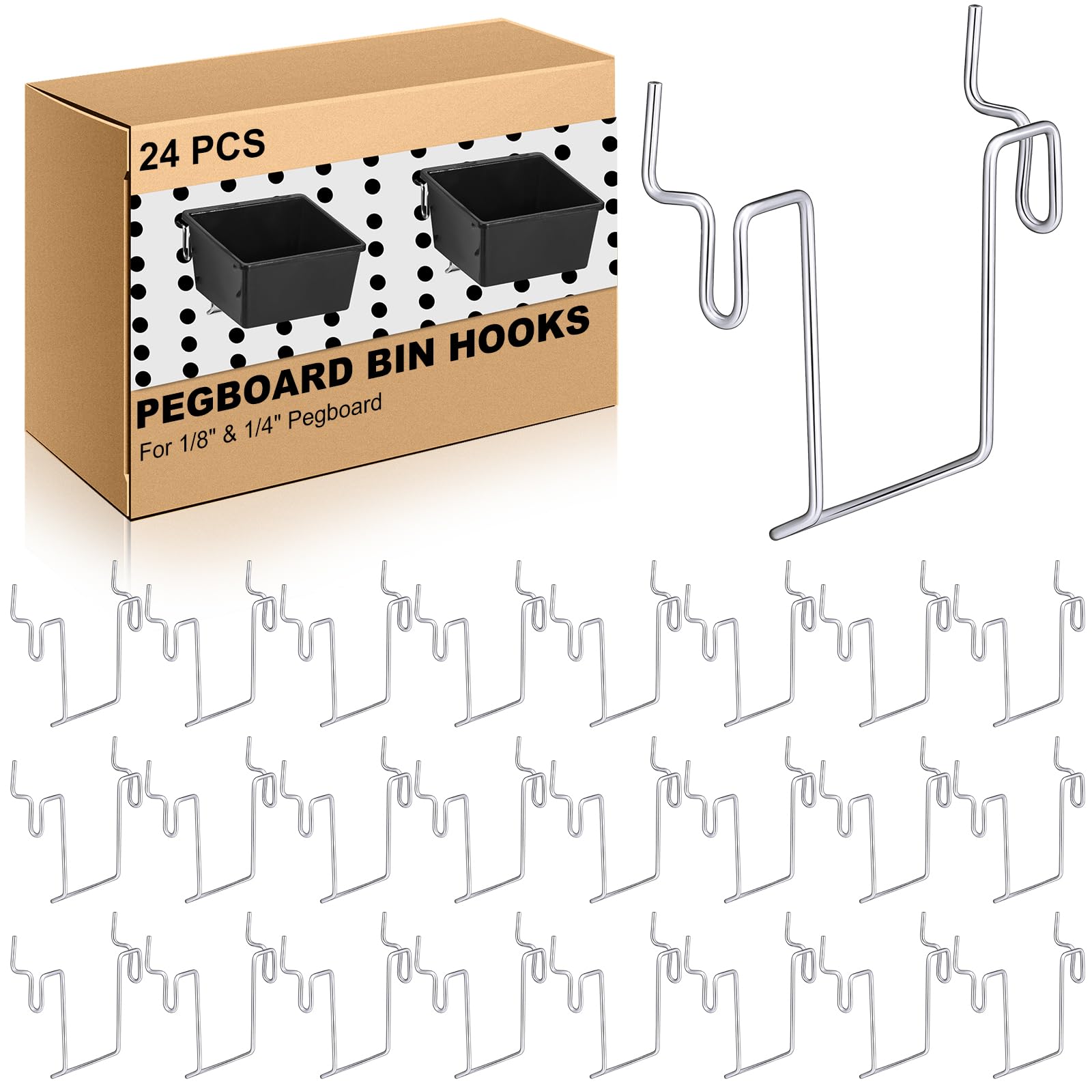 Tandefio 12 Pcs Pegboard Bin Hooks Metal U Hook Heavy Duty Peg Board Hangers for Hanging Tools Display Organizer Accessories, for 1/8 Inch and 1/4 Inch Pegboard or Slatwall