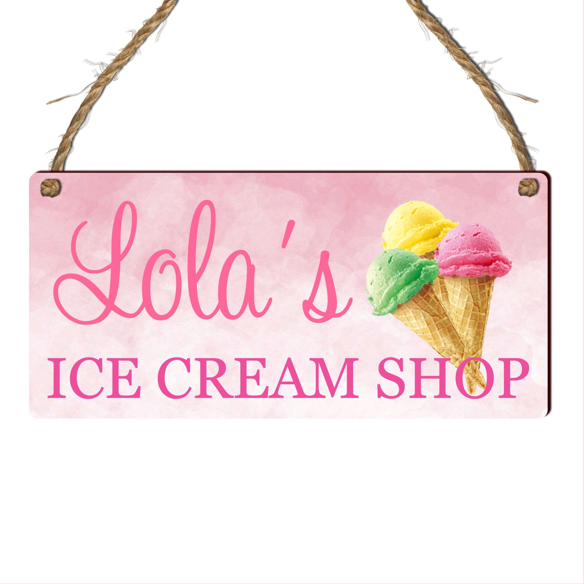 Personalised "Ice Cream Shop" Sign for Kids – Custom Name Plaque for Fun Play Spaces – Cute Ice Cream Decor for Children's Rooms, Playhouses, or Summer Events (Pink)