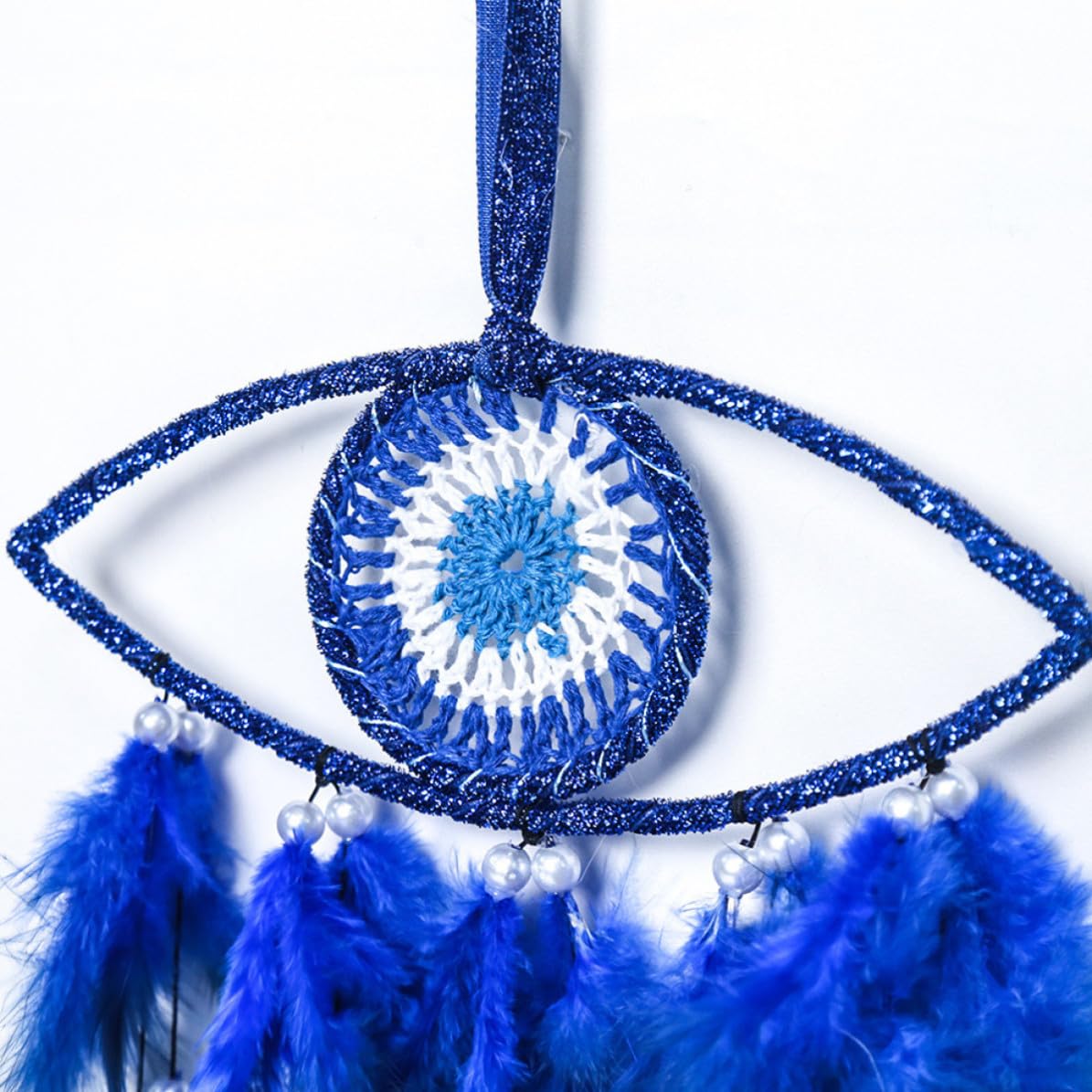 Abaodam 4 Piezas Atrapasueños Colgante de Mal de Ojo Plumas y Hierro Azul, Decoración para Colgar Pared Adecuado Decoración del Hogar Diseño Único y Cordón