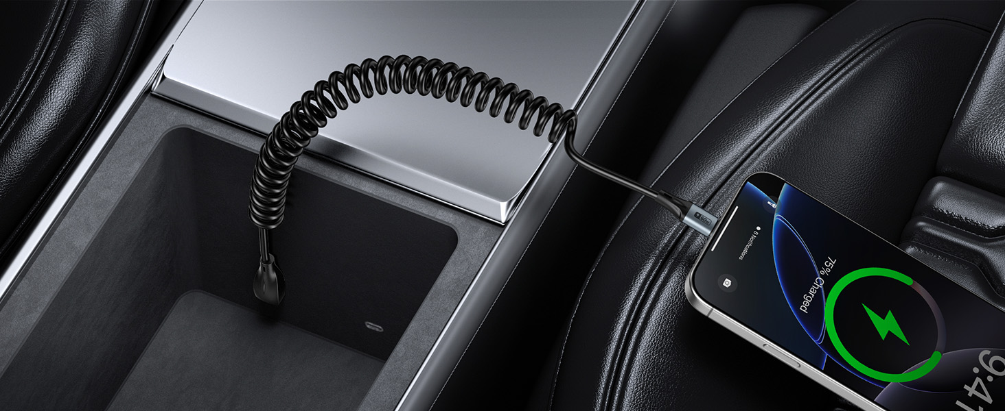 90 Degree USB C Android Auto Cable SUNGUY Right Angle Coiled USB C ...