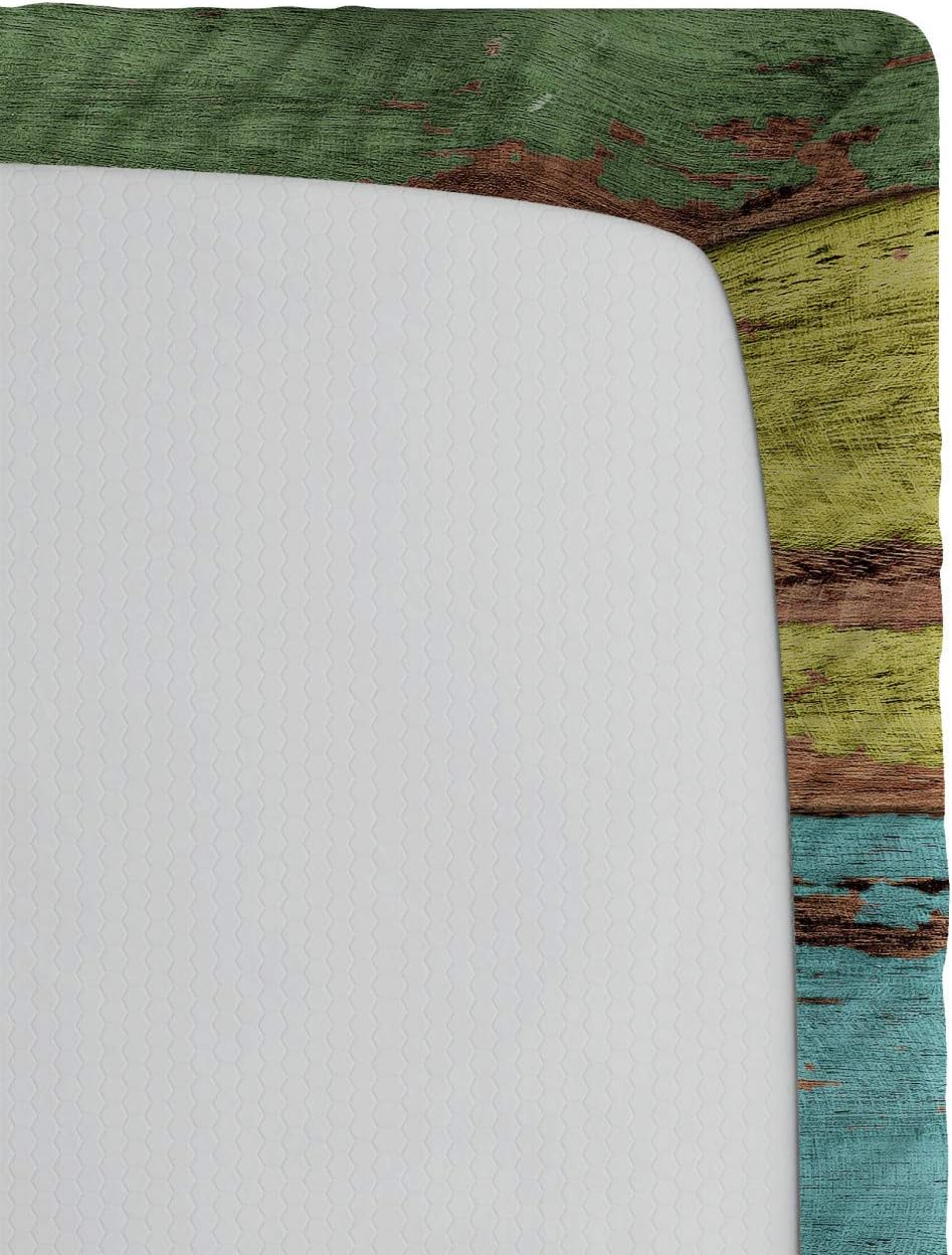 Ambesonne Music Fitted Sheet, Acoustic Guitar on Colorful Painted Aged Wooden Planks Rustic Country Design Print, Bed Cover with All-Round Elastic Deep Pocket for Comfort, Queen Size, Multicolor