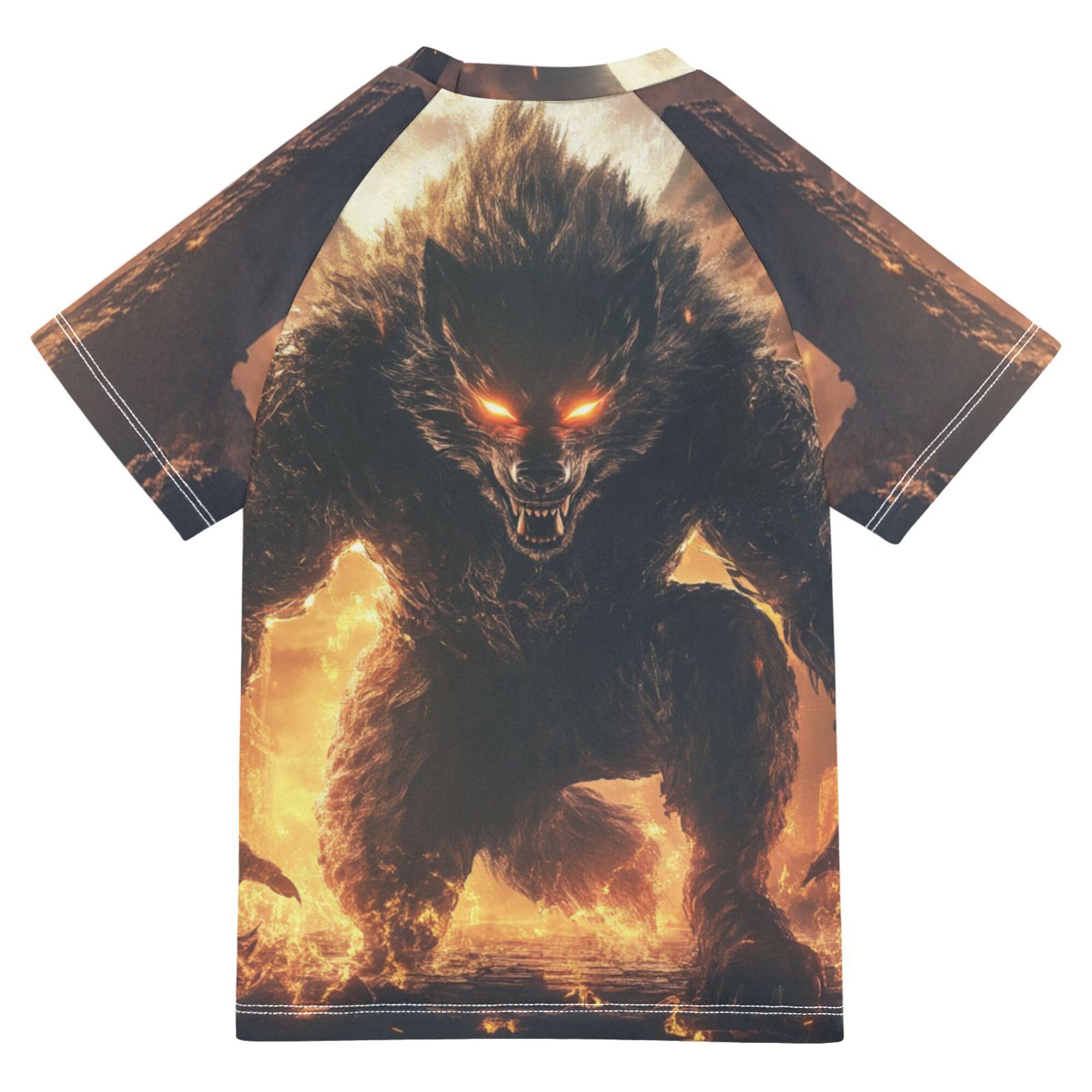 Ferocious Wolf Bathing Suit Girls Short Sleeves Baseball Shirts Swimwear Beach Tops 3T